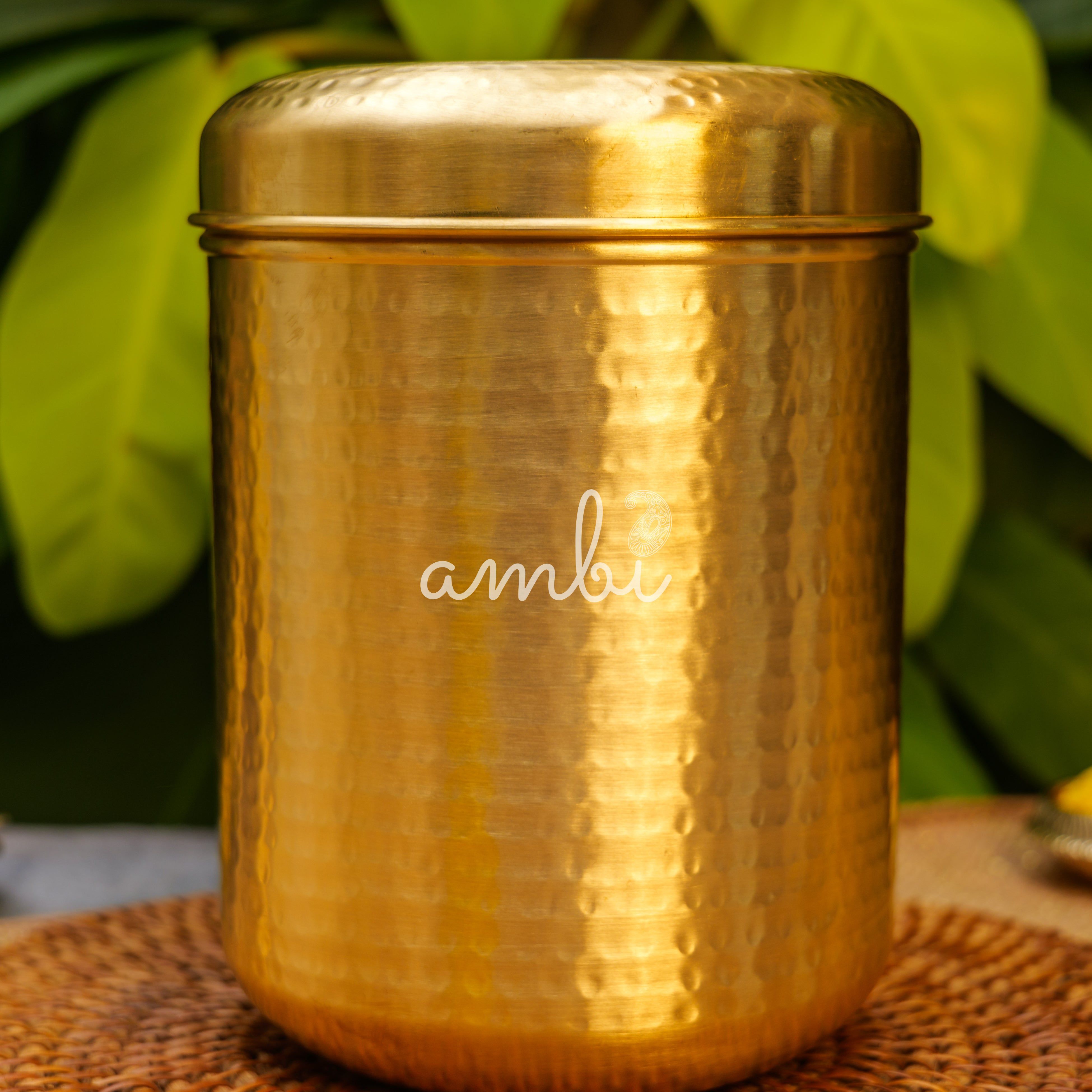 Pure Brass Hammered Kitchen Storage Box for Flour, Spices, Pulses etc - 3.5 Litres