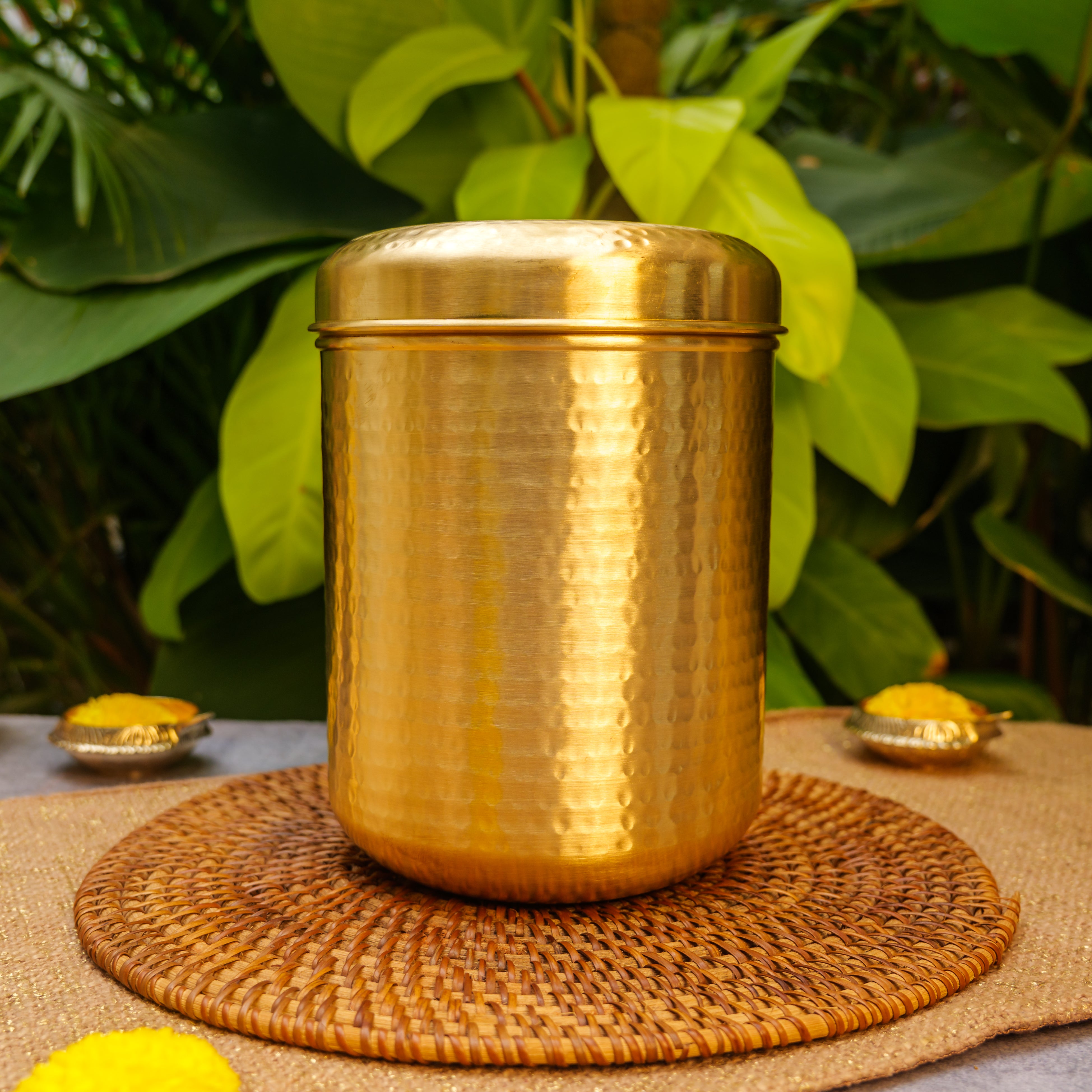 Pure Brass Hammered Kitchen Storage Box for Flour, Spices, Pulses etc - 3.5 Litres