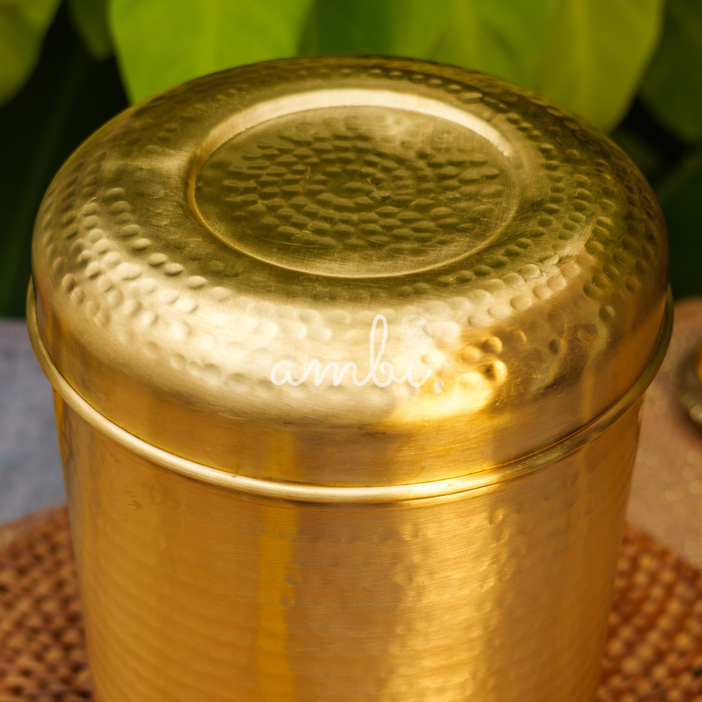 Pure Brass Hammered Kitchen Storage Box for Flour, Spices, Pulses etc - 3.5 Litres