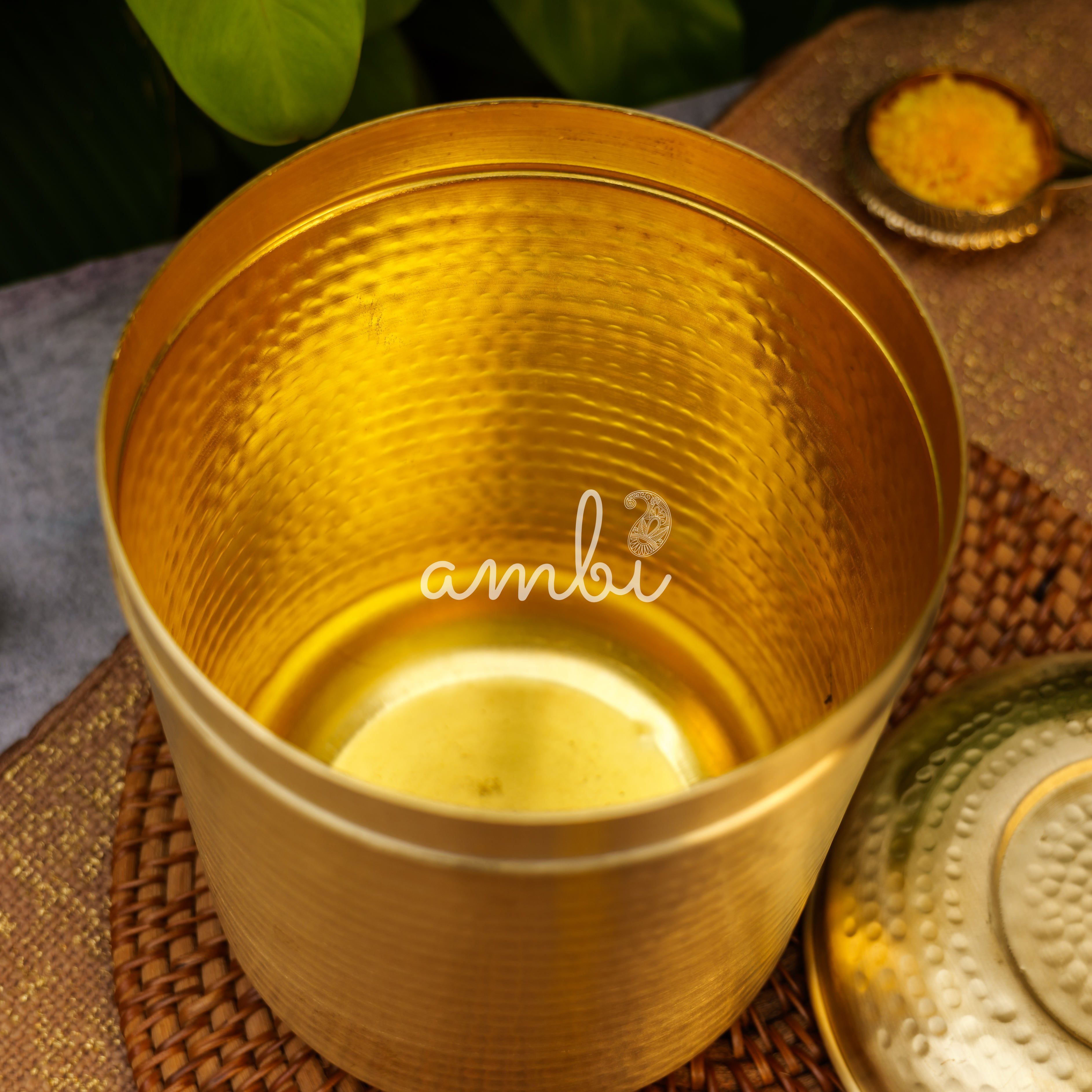 Pure Brass Hammered Kitchen Storage Box for Flour, Spices, Pulses etc - 3.5 Litres