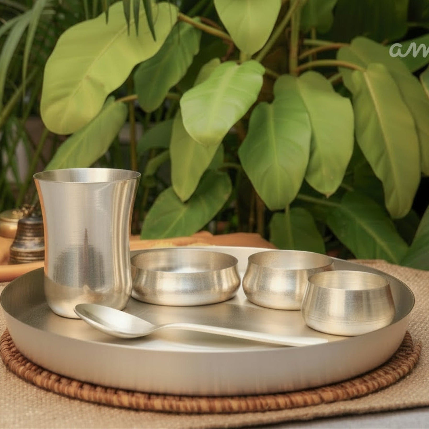 Ambi Silver Thali Set of 6 – BIS 92.5 Certified Pure Silver-Plated Kansa | Luxury Dining