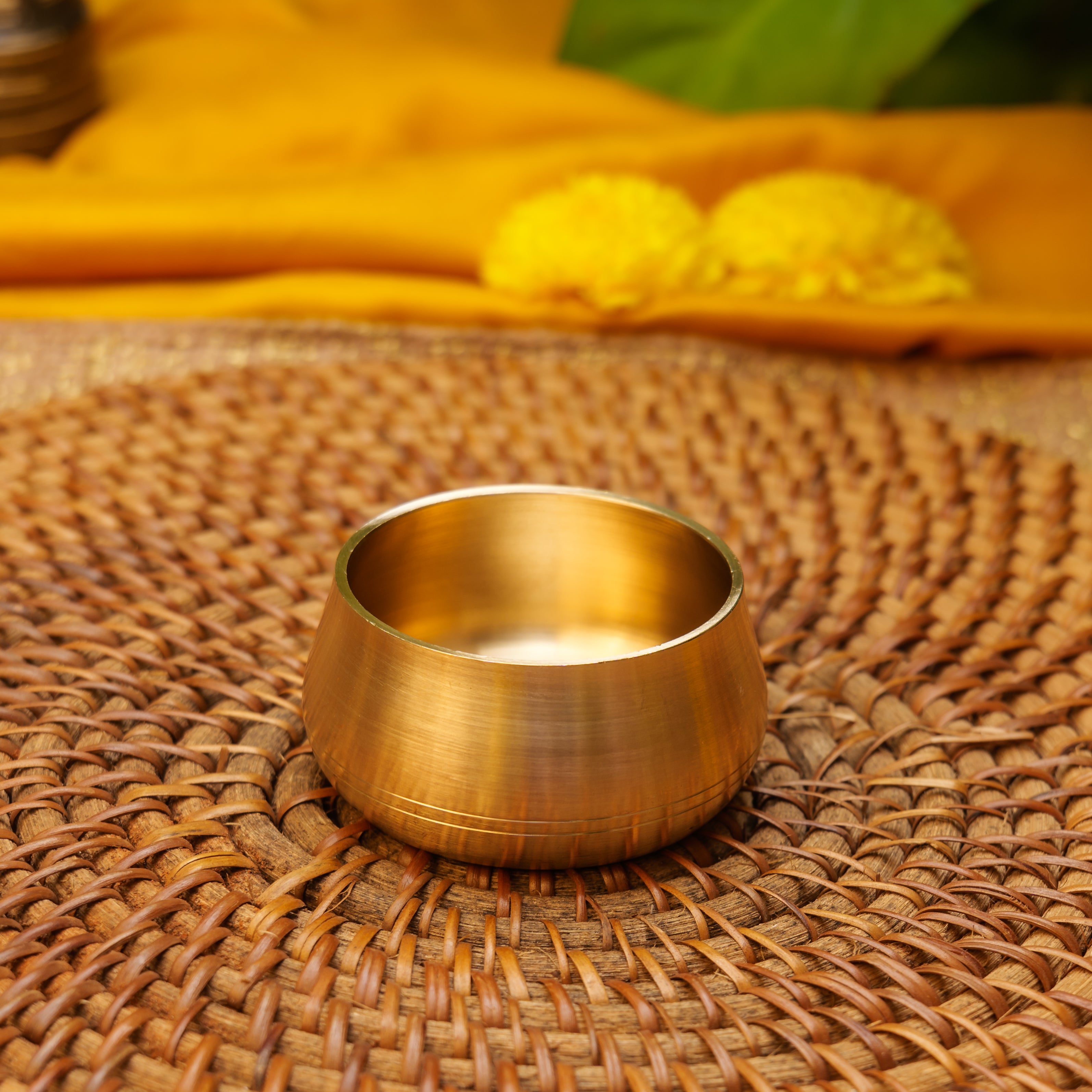 Curved Brass Thali Set - Set of 7 pieces - Matt Finish - Heavy Grade
