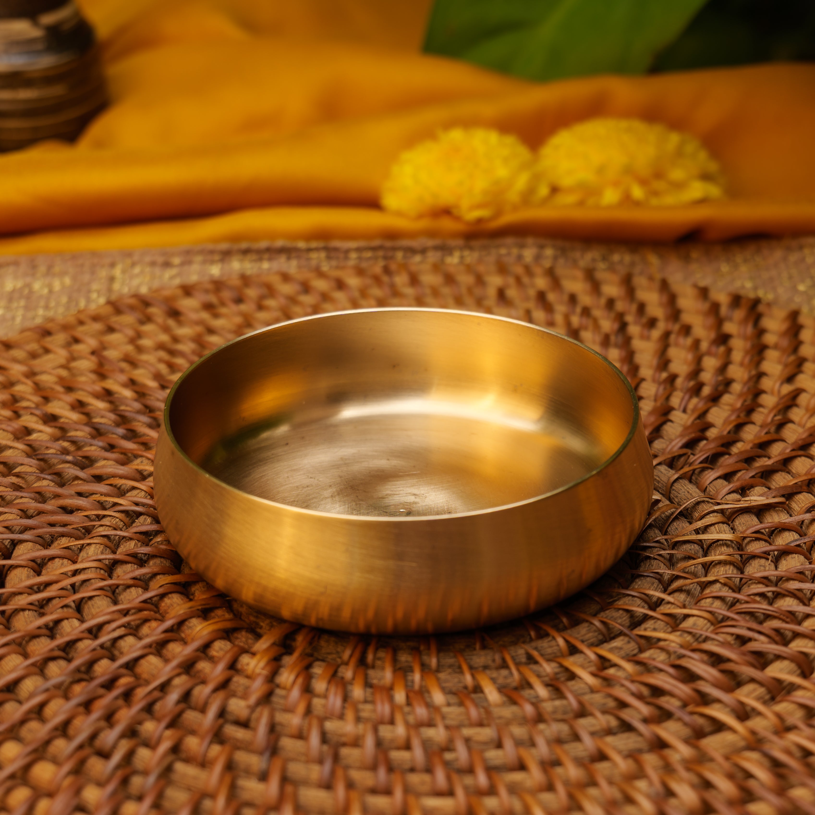 Curved Brass Thali Set - Set of 7 pieces - Matt Finish - Heavy Grade
