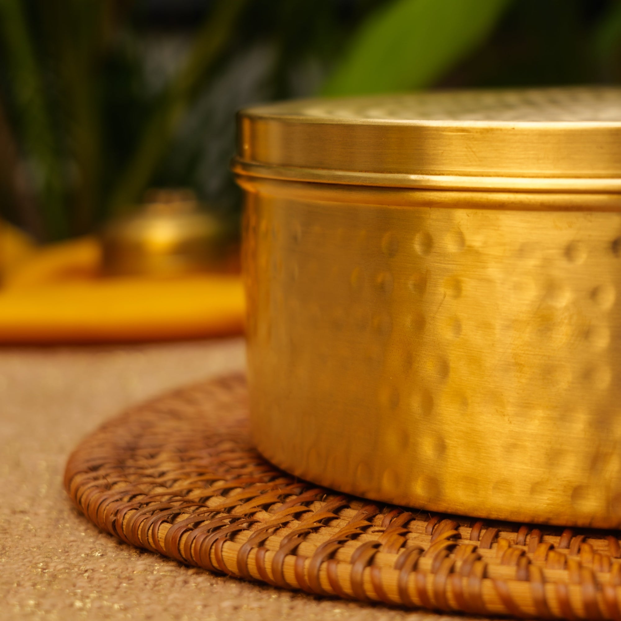 Ambi Pure Brass Elegant Hammered Round Storage Box / Roti Box / Tiffin Box - 8 Inche