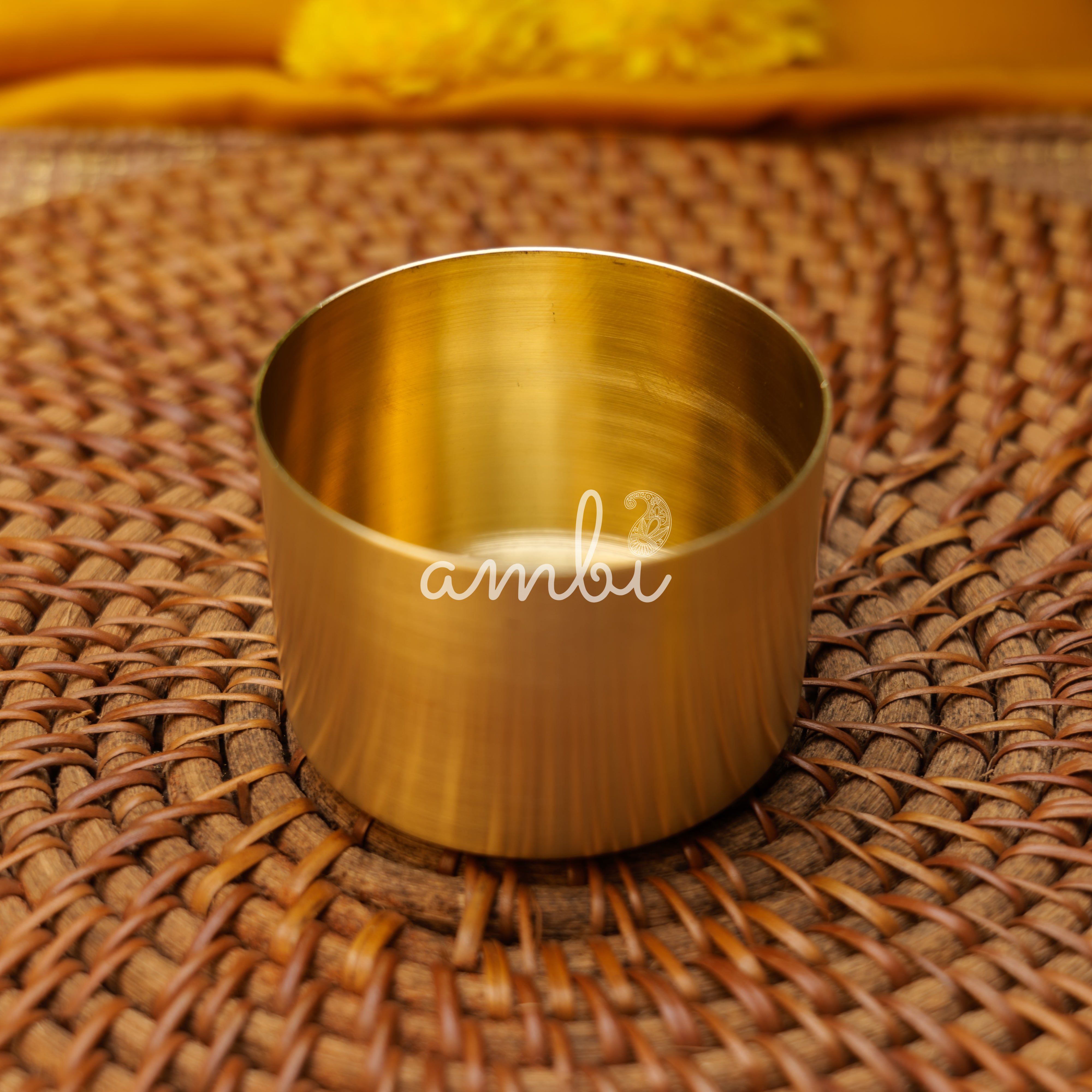 Ambi Classy Pure Brass Hammered Round Spice Box Masala Daani with 7 Spice Containers - 8 Inches