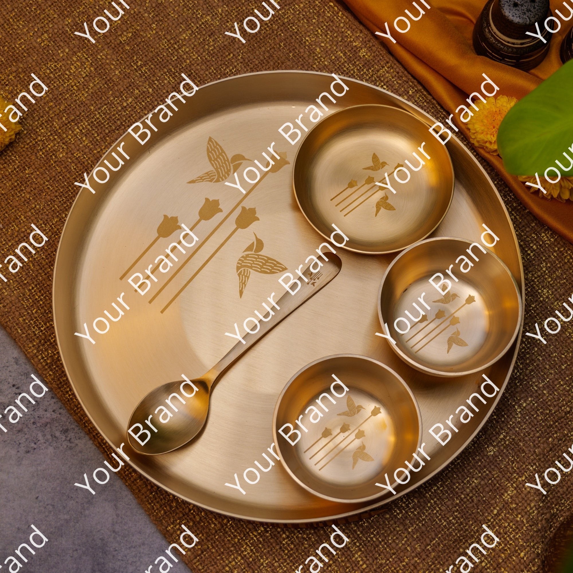 Ambi Pure 100% Lead Free Kansa Thali Set of 6 - with Laser Cut Design