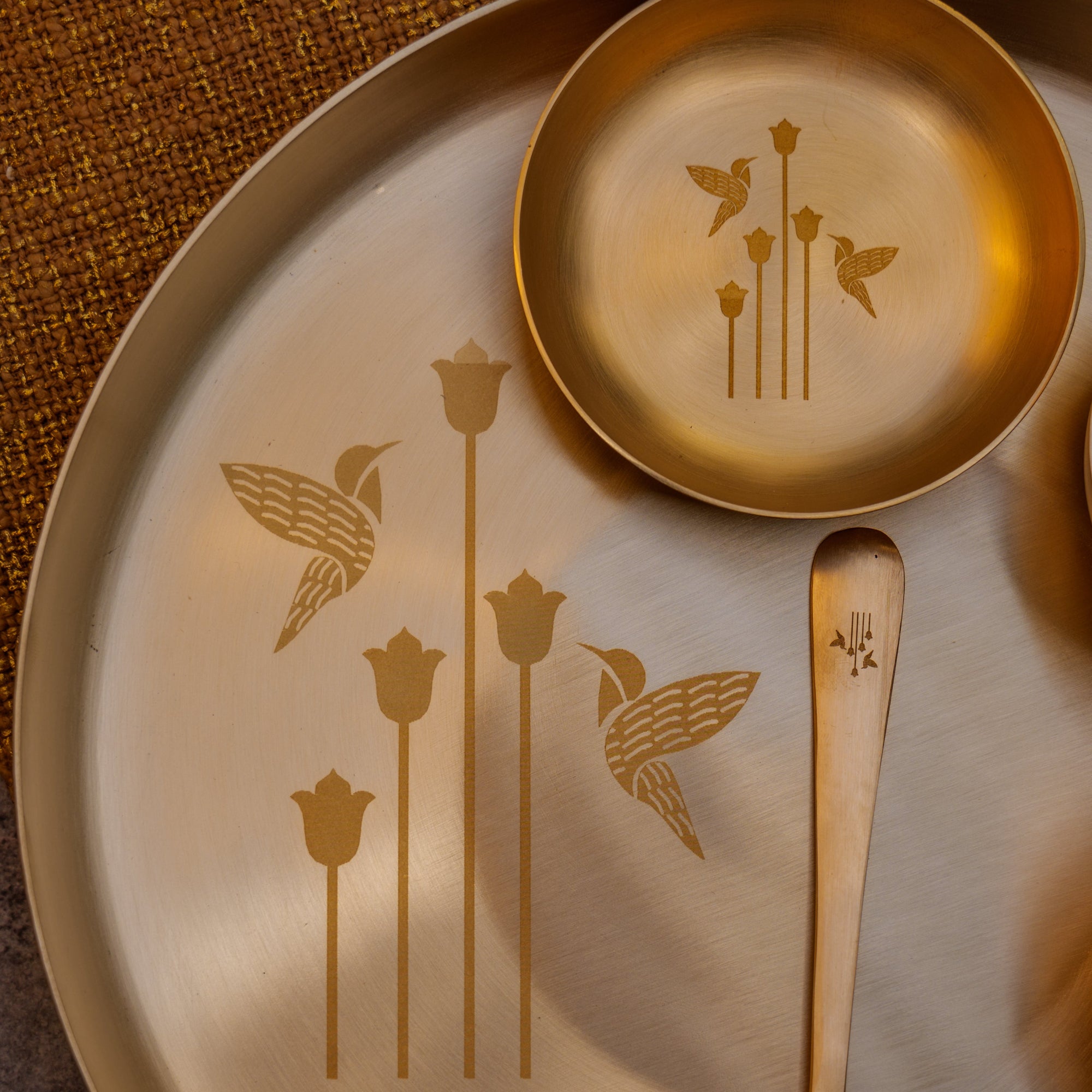 Ambi Pure 100% Lead Free Kansa Thali Set of 5 - with Laser Cut Design