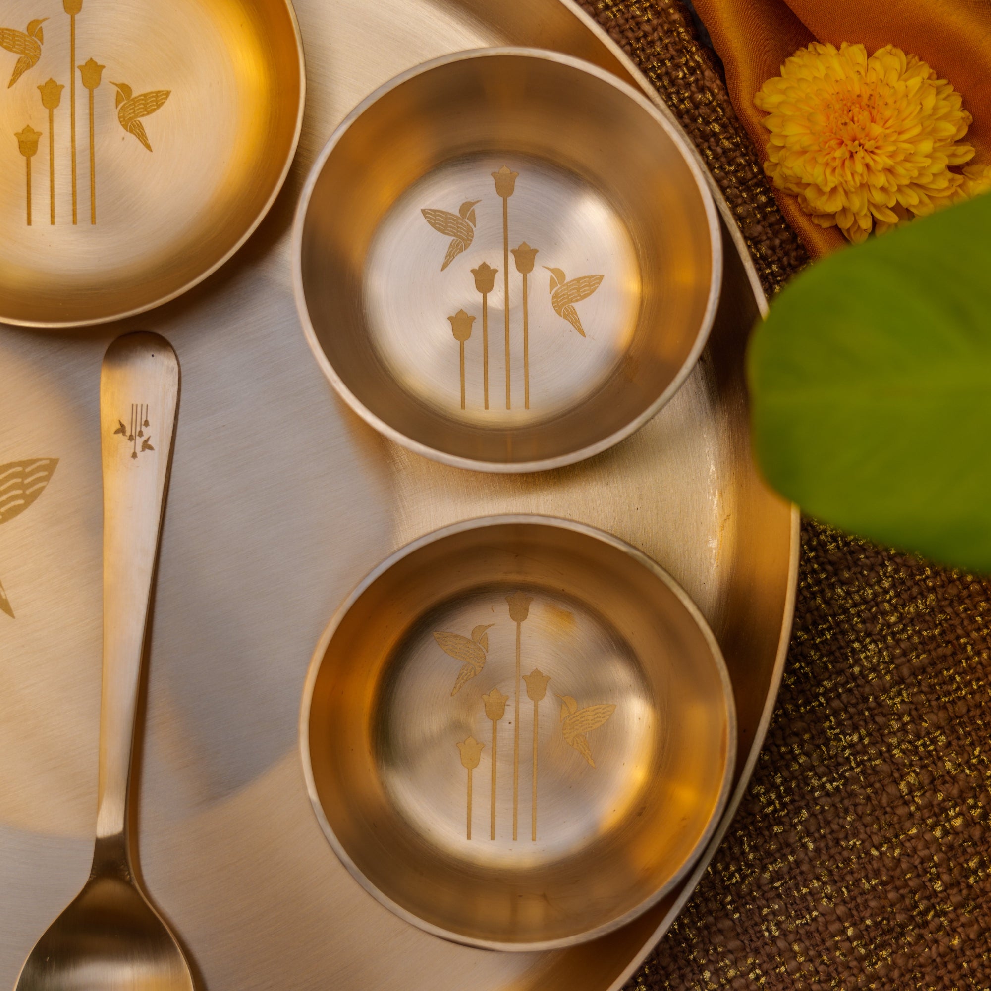Ambi Pure 100% Lead Free Kansa Thali Set of 5 - with Laser Cut Design