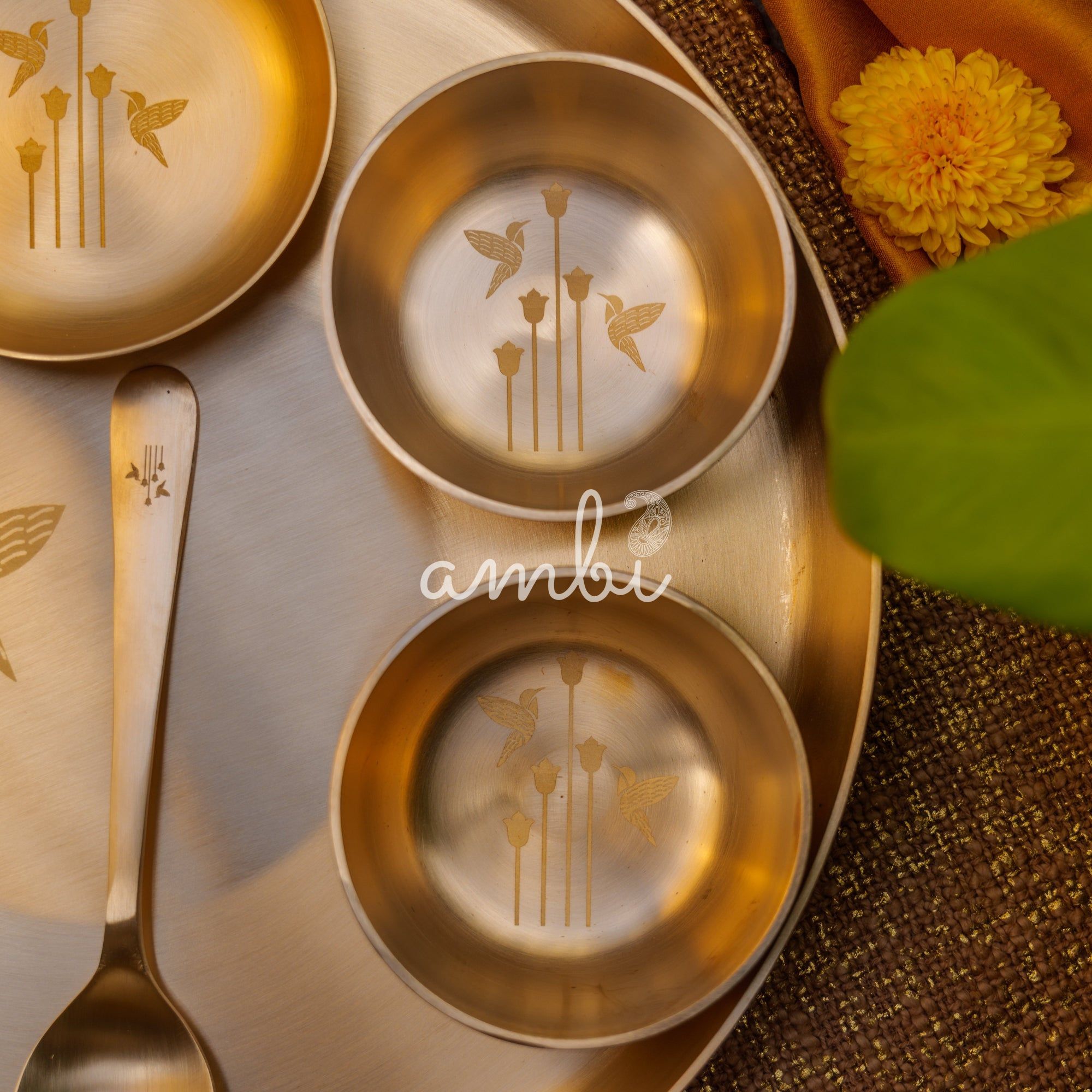 Ambi Pure 100% Lead Free Kansa Thali Set of 6 - with Laser Cut Design