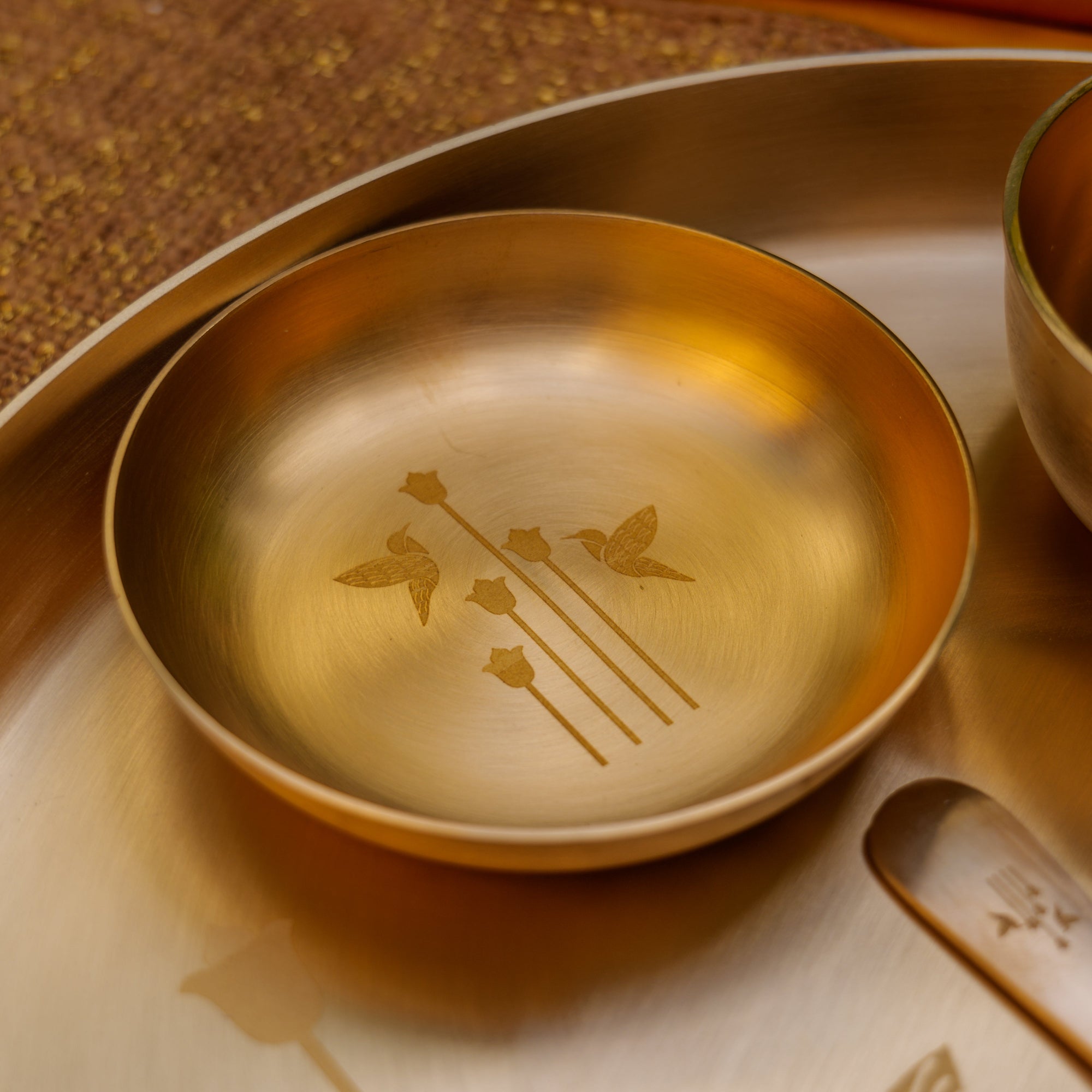 Ambi Pure 100% Lead Free Kansa Thali Set of 5 - with Laser Cut Design