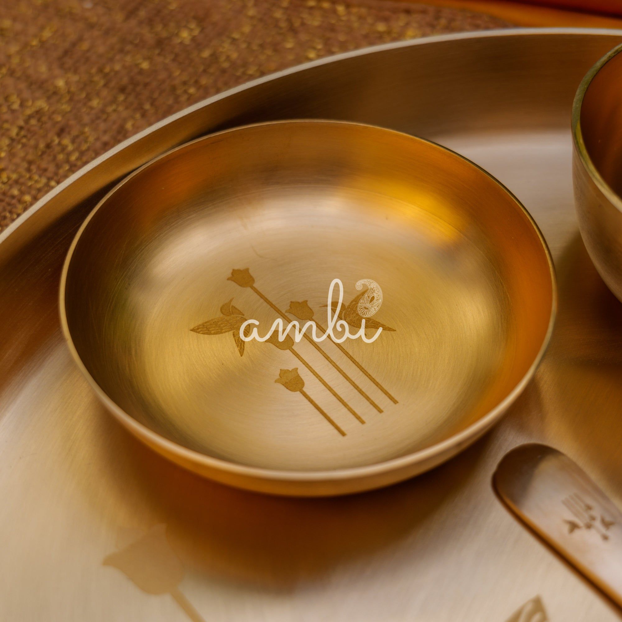 Ambi Pure 100% Lead Free Kansa Thali Set of 6 - with Laser Cut Design