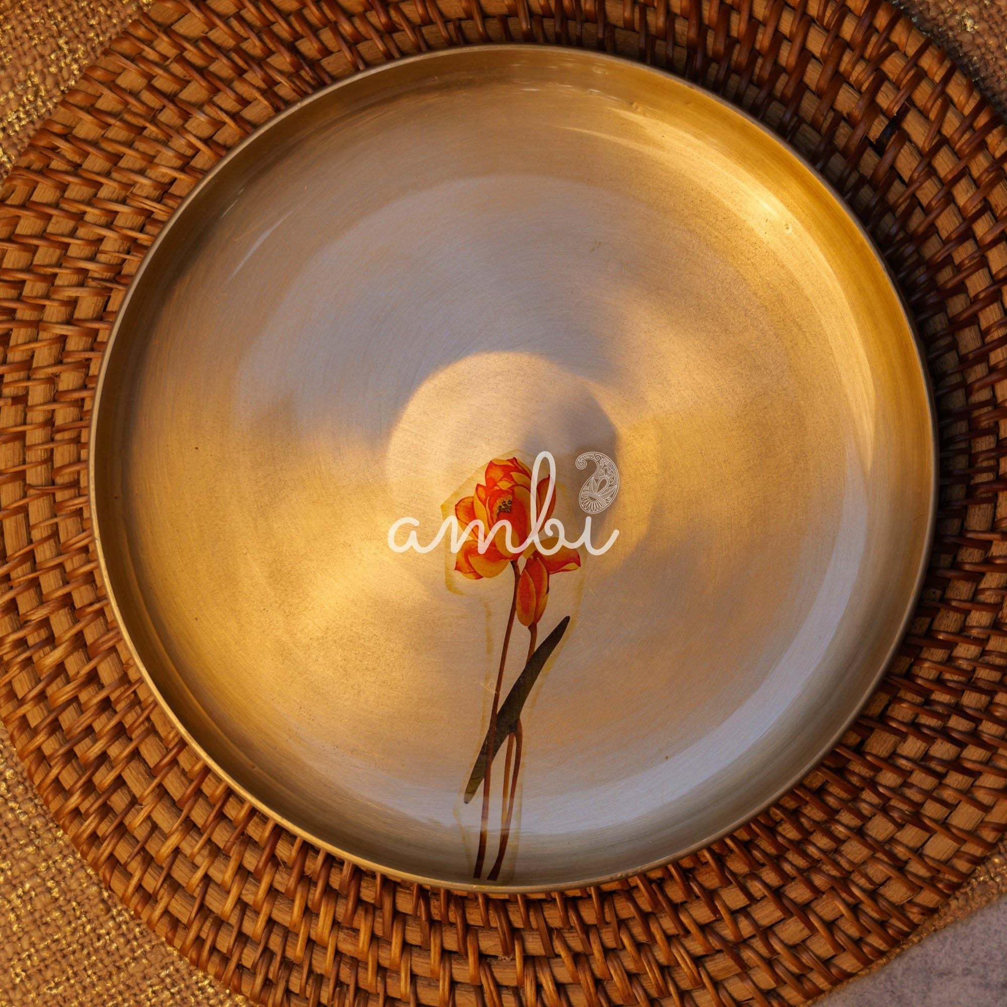 Lead Free 100% Pure Kansa Floral Hand Painted Finish Plate Large 9 Inch