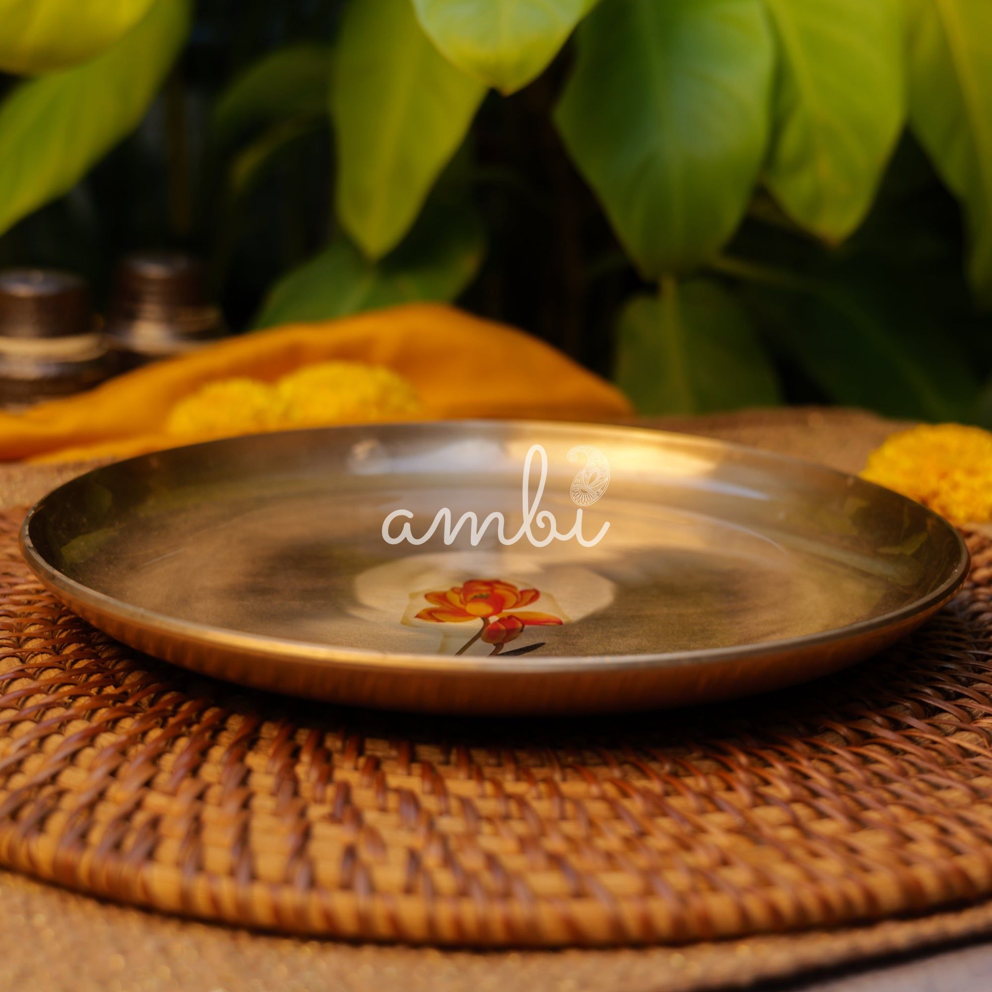 Lead Free 100% Pure Kansa Floral Hand Painted Finish Plate Large 9 Inch