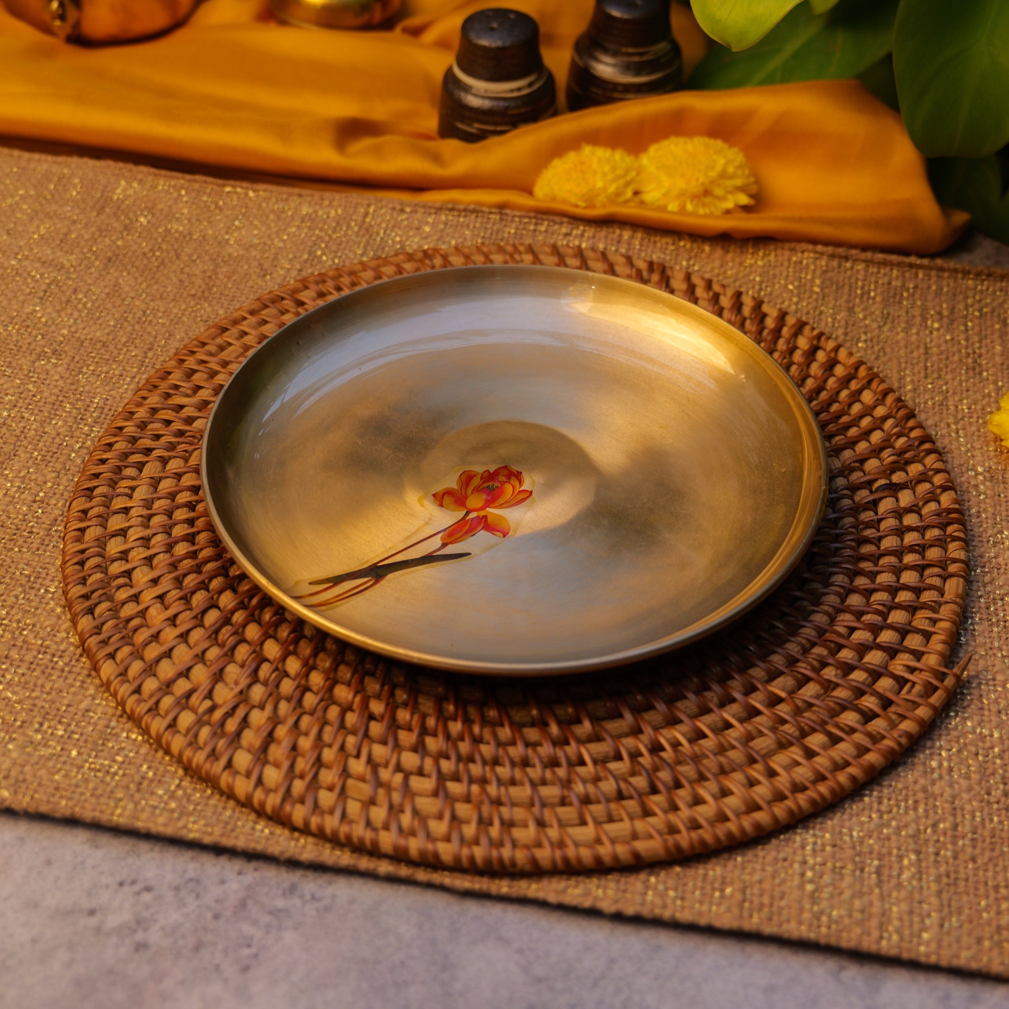 Lead Free 100% Pure Kansa Floral Hand Painted Finish Plate Large 9 Inch