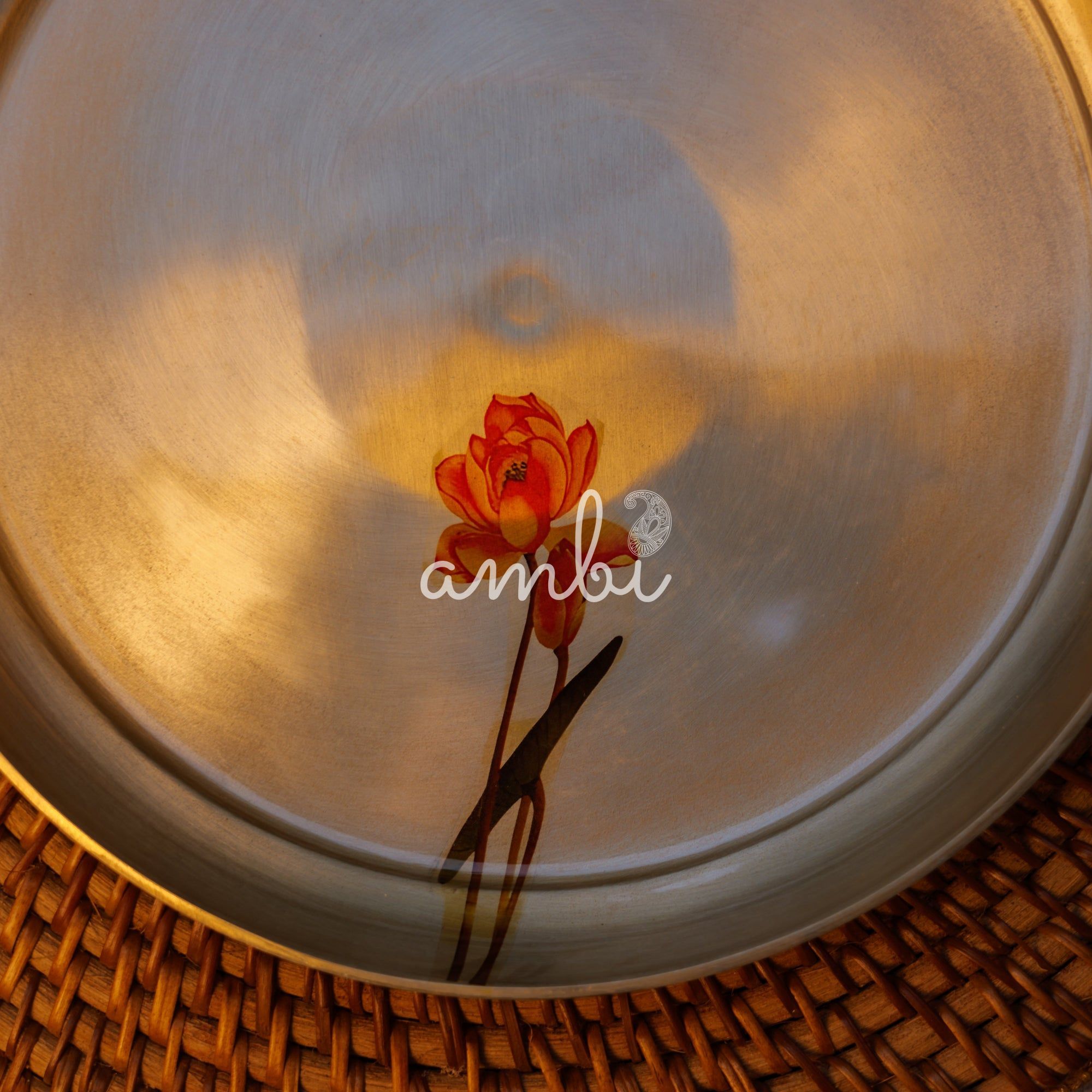 Lead Free 100% Pure Kansa Floral Hand Painted Finish Plate Large 9 Inch