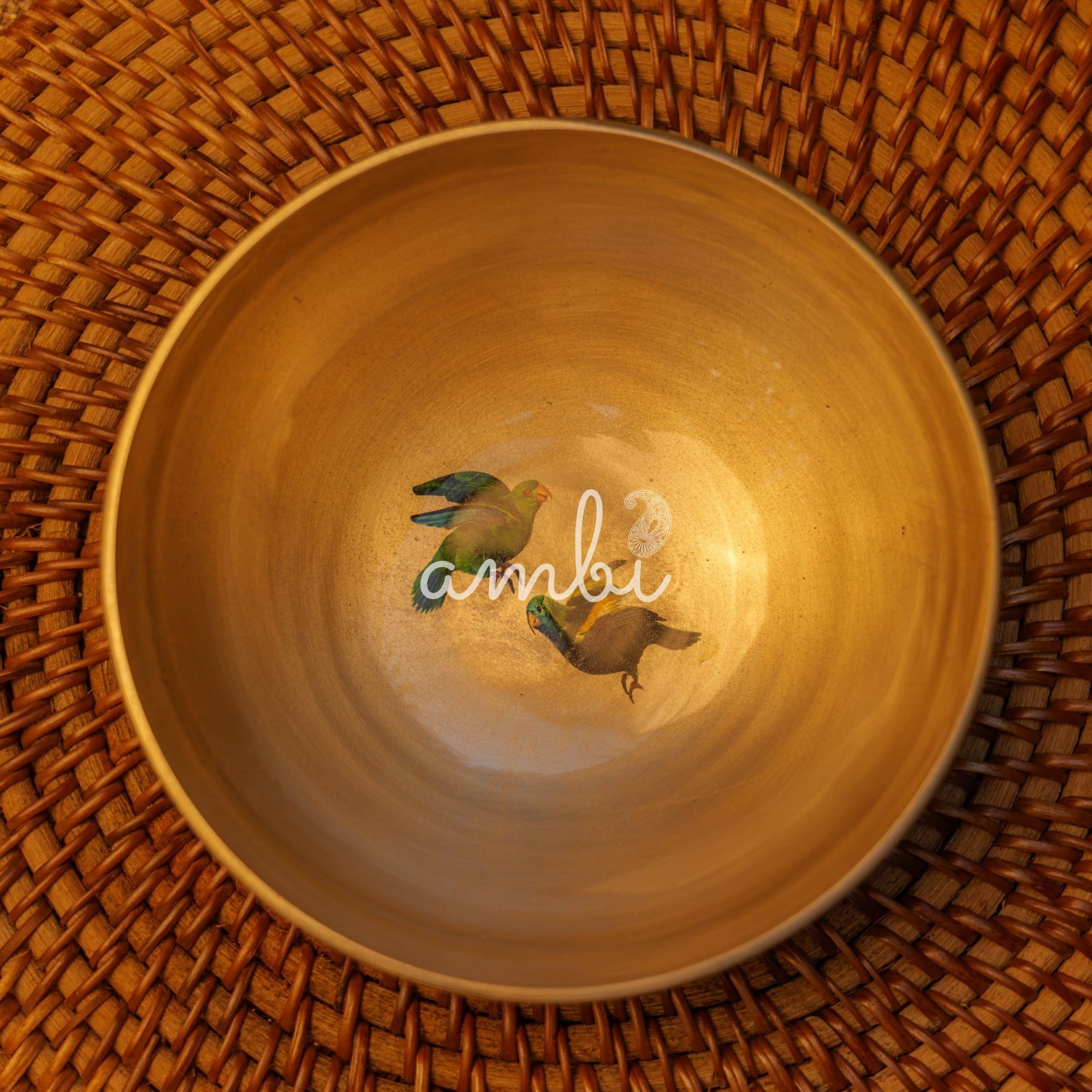 Ambi Pure 100% Lead Free Kansa Two Parrots Hand Painted Finish Large Serving Bowl - 6.5 Inches - 450 ML