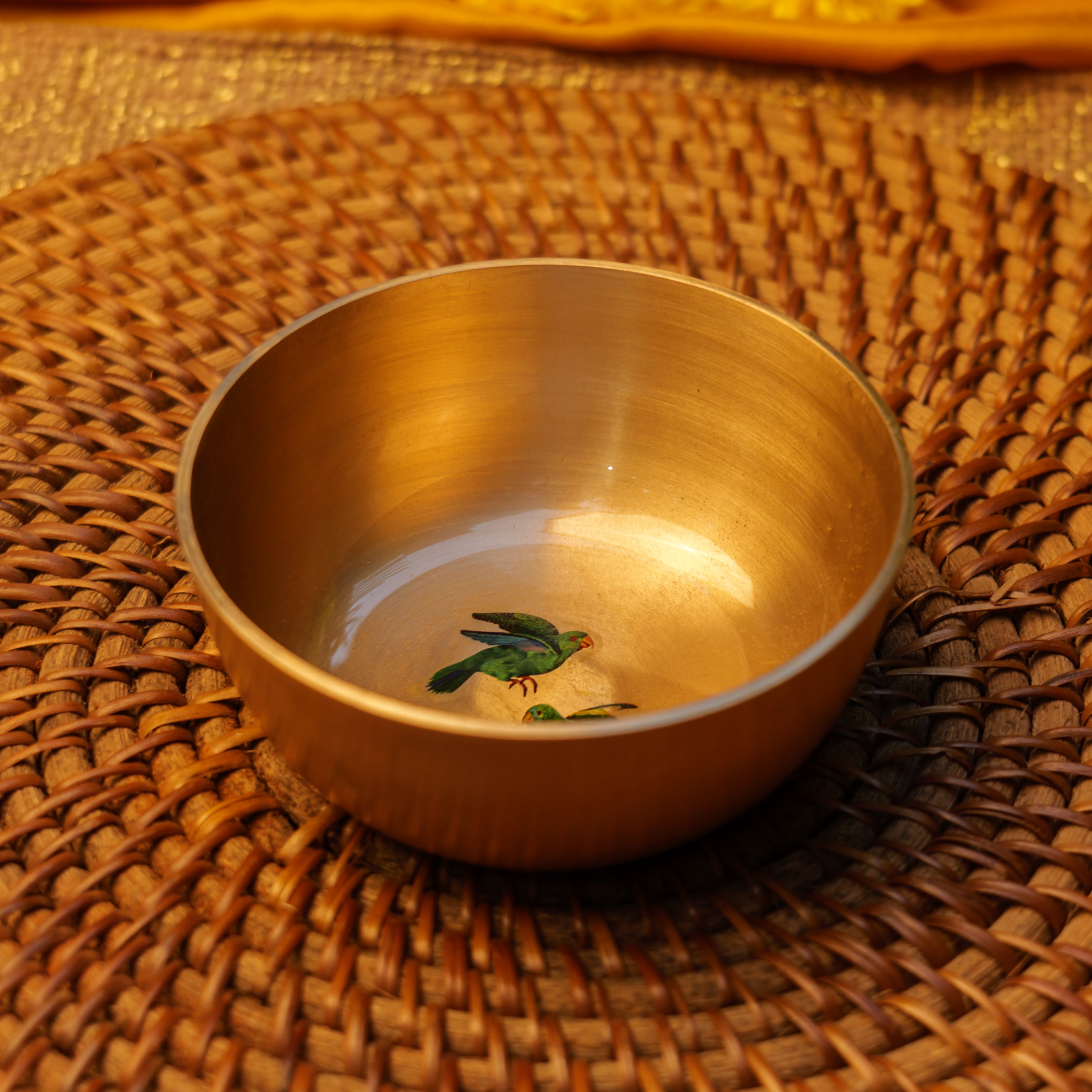 Pure 100% Lead Free Kansa Parrot Hand Painted Finish Medium Bowl 4 Inches - 270 ML