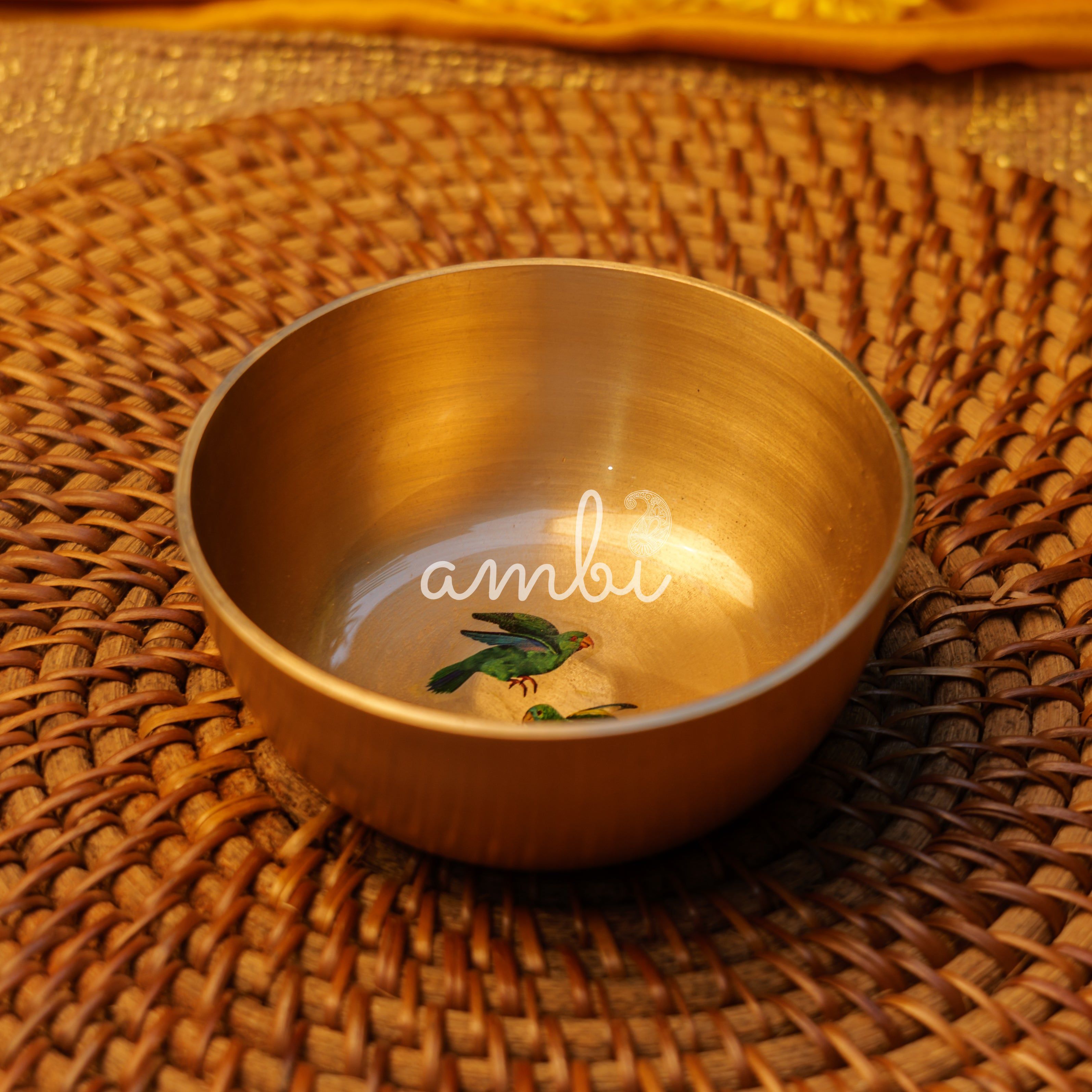 Pure 100% Lead Free Kansa Parrot Hand Painted Finish Medium Bowl 4 Inches - 270 ML