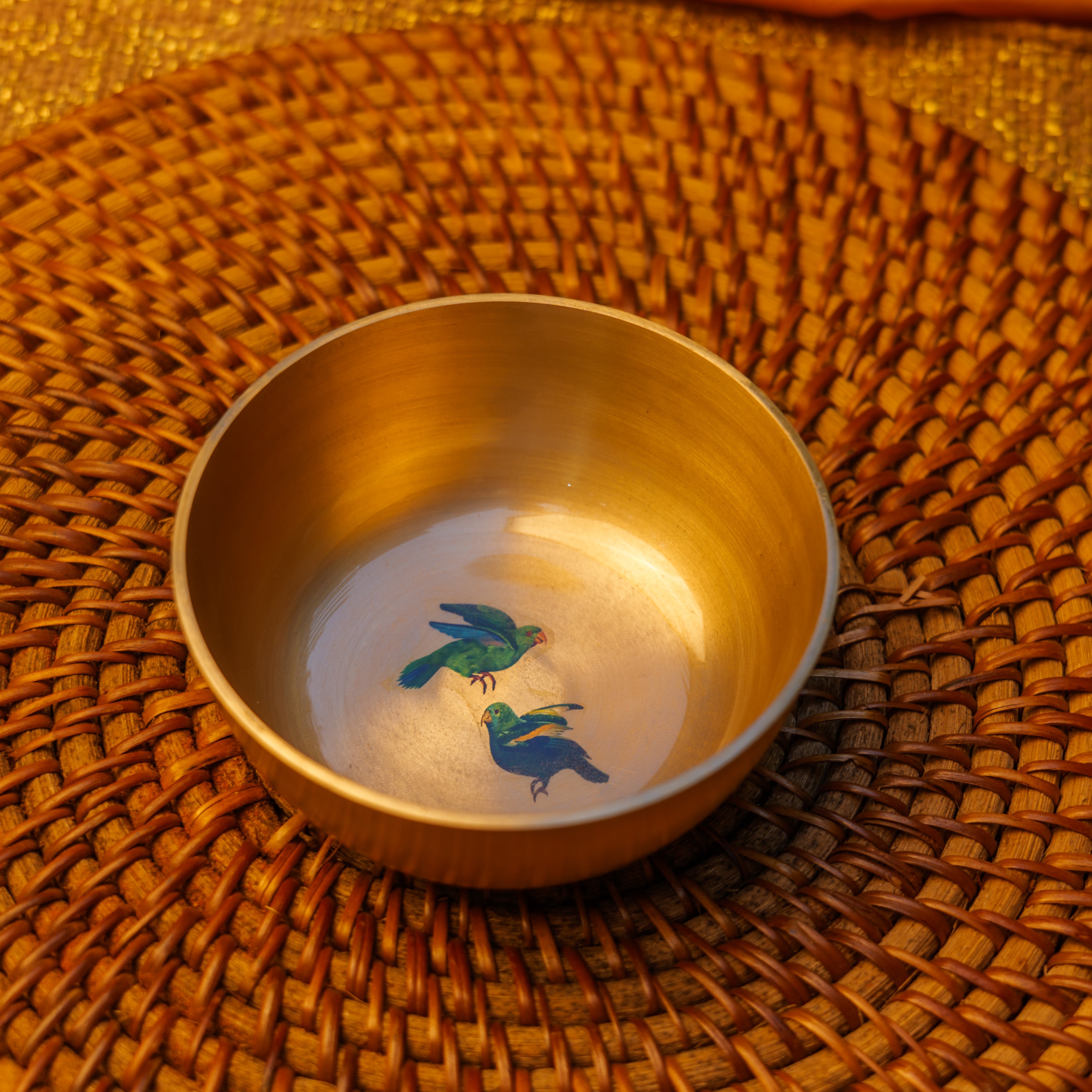 Pure 100% Lead Free Kansa Parrot Hand Painted Finish Medium Bowl 4 Inches - 270 ML