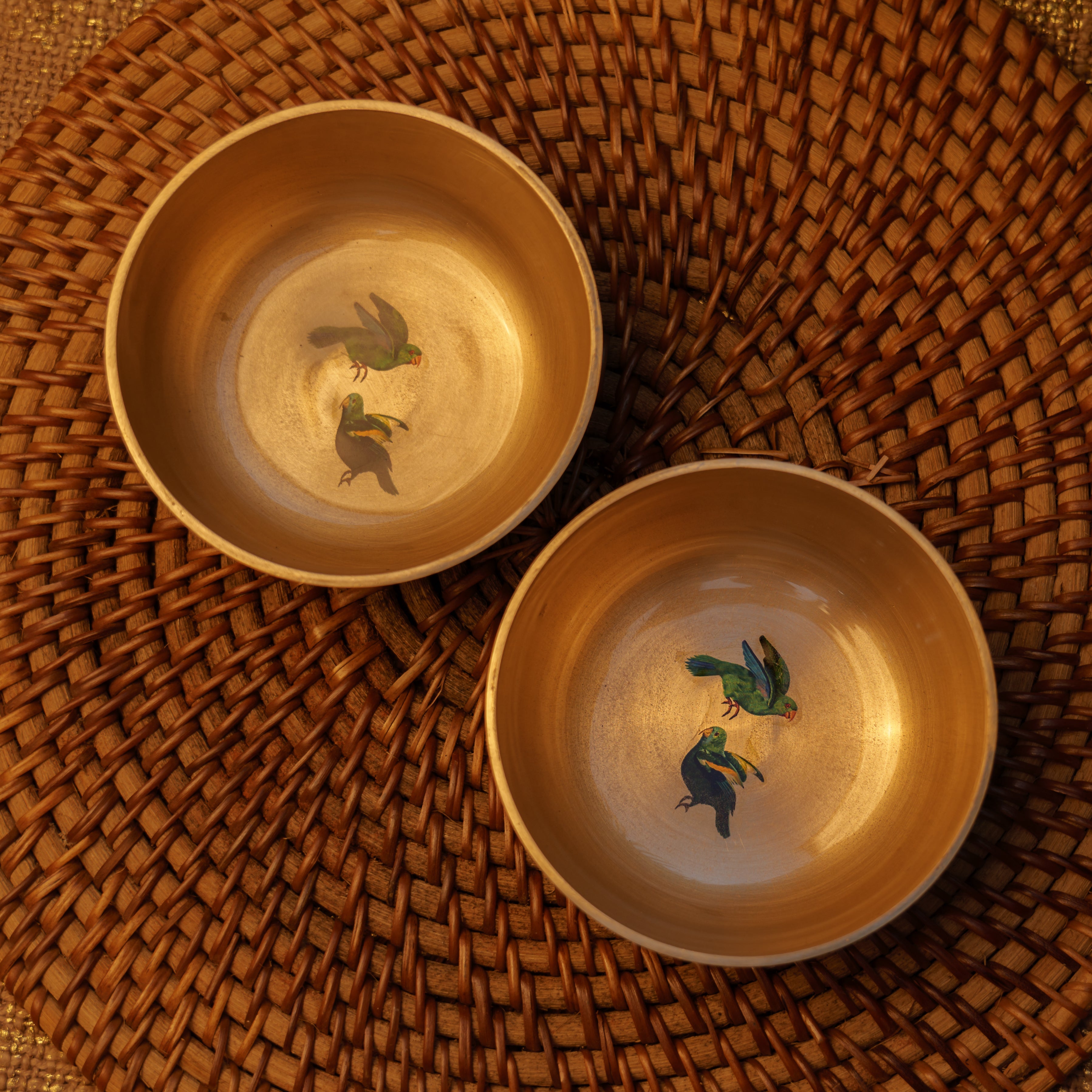 Pure 100% Lead Free Kansa Parrot Hand Painted Finish Medium Bowl 4 Inches - 270 ML