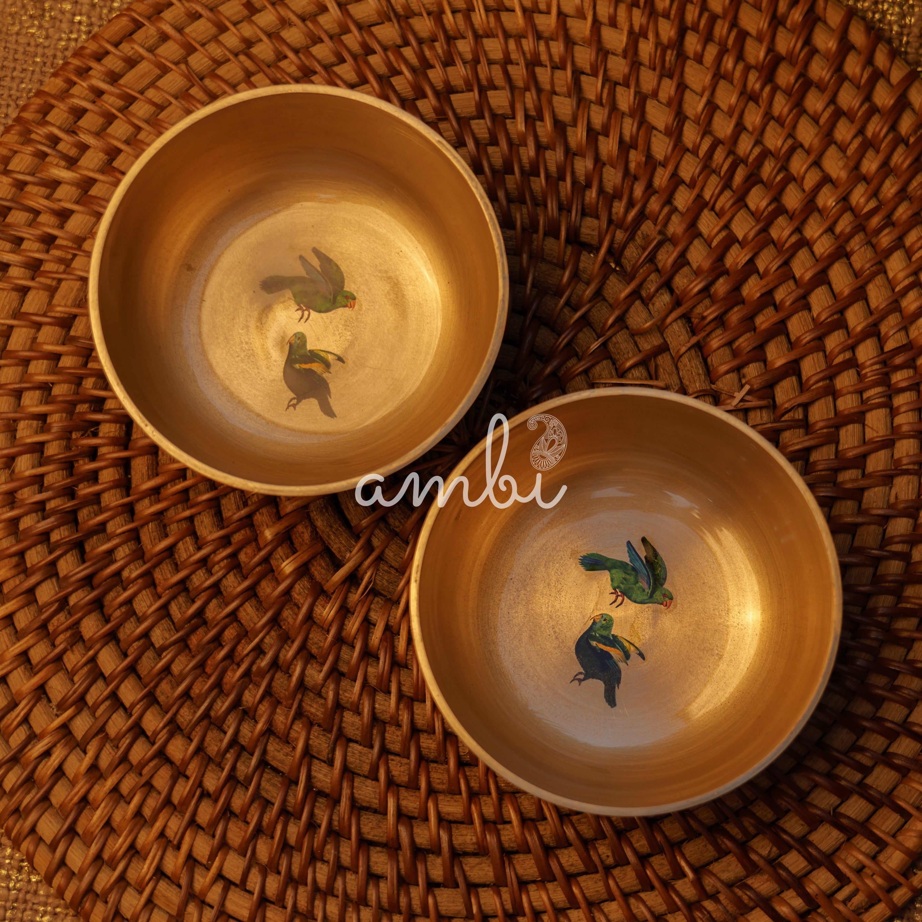 Pure 100% Lead Free Kansa Parrot Hand Painted Finish Medium Bowl 4 Inches - 270 ML