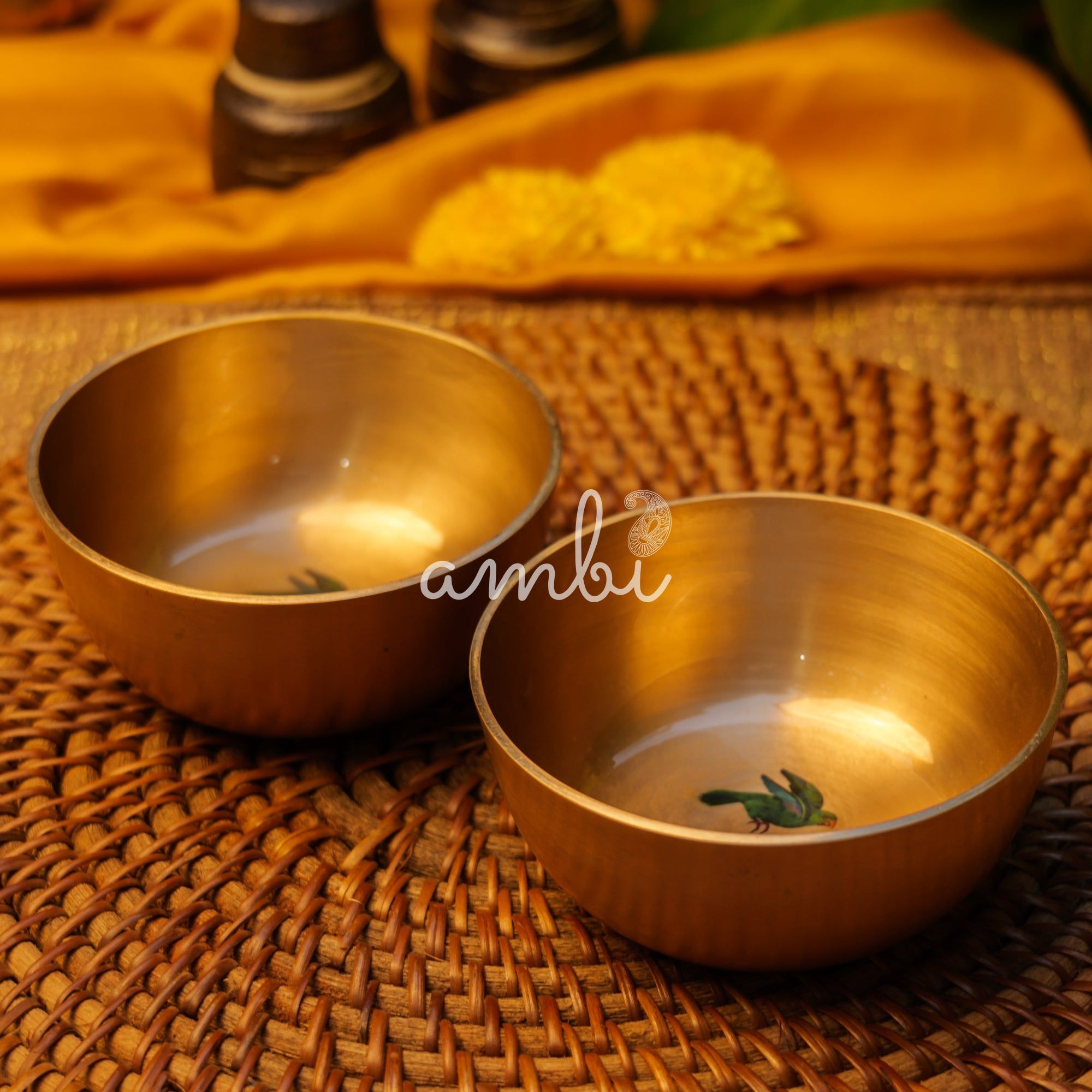 Pure 100% Lead Free Kansa Parrot Hand Painted Finish Serving Bowl Small 3.5 Inch - 170 ML