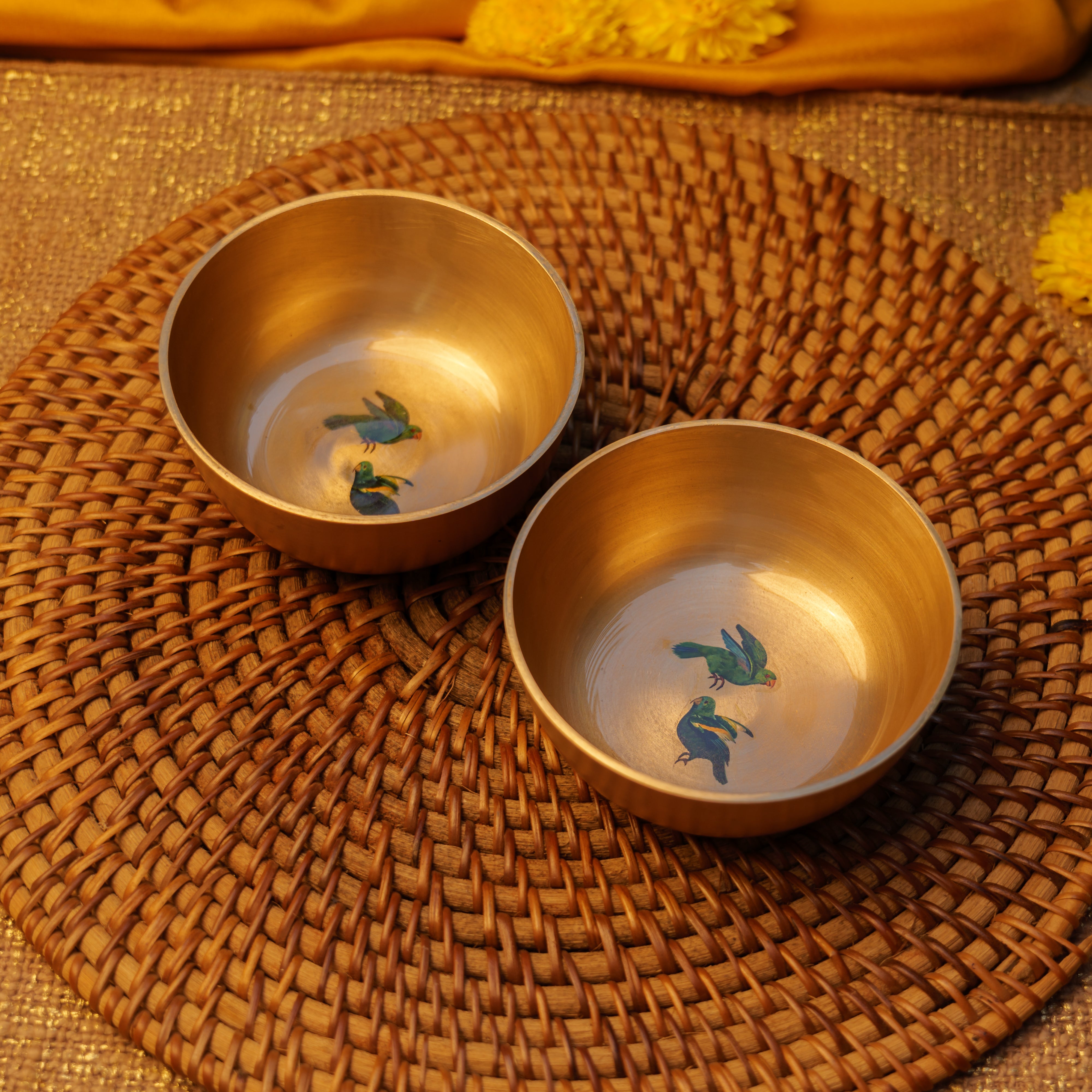 Pure 100% Lead Free Kansa Parrot Hand Painted Finish Medium Bowl 4 Inches - 270 ML