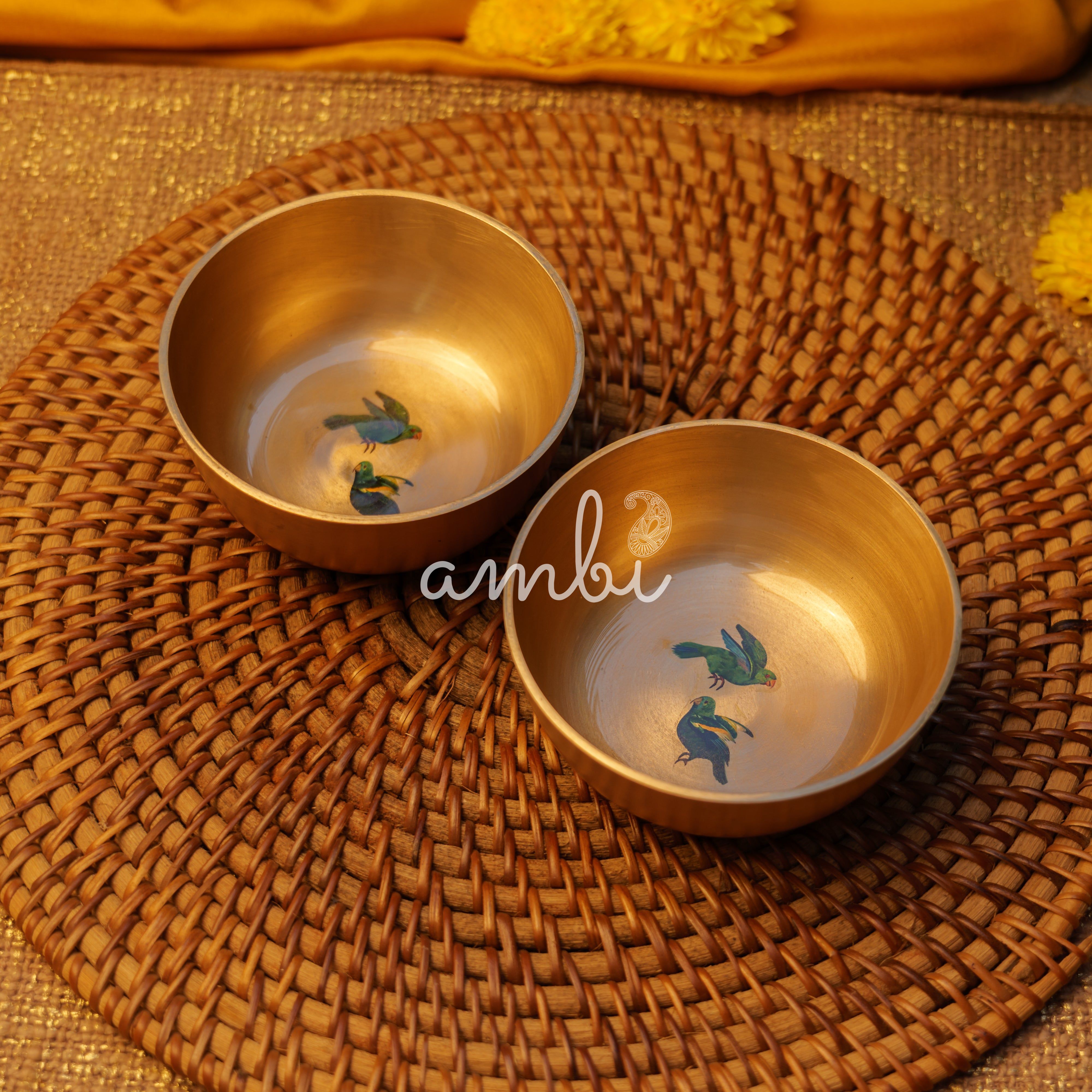 Pure 100% Lead Free Kansa Parrot Hand Painted Finish Medium Bowl 4 Inches - 270 ML