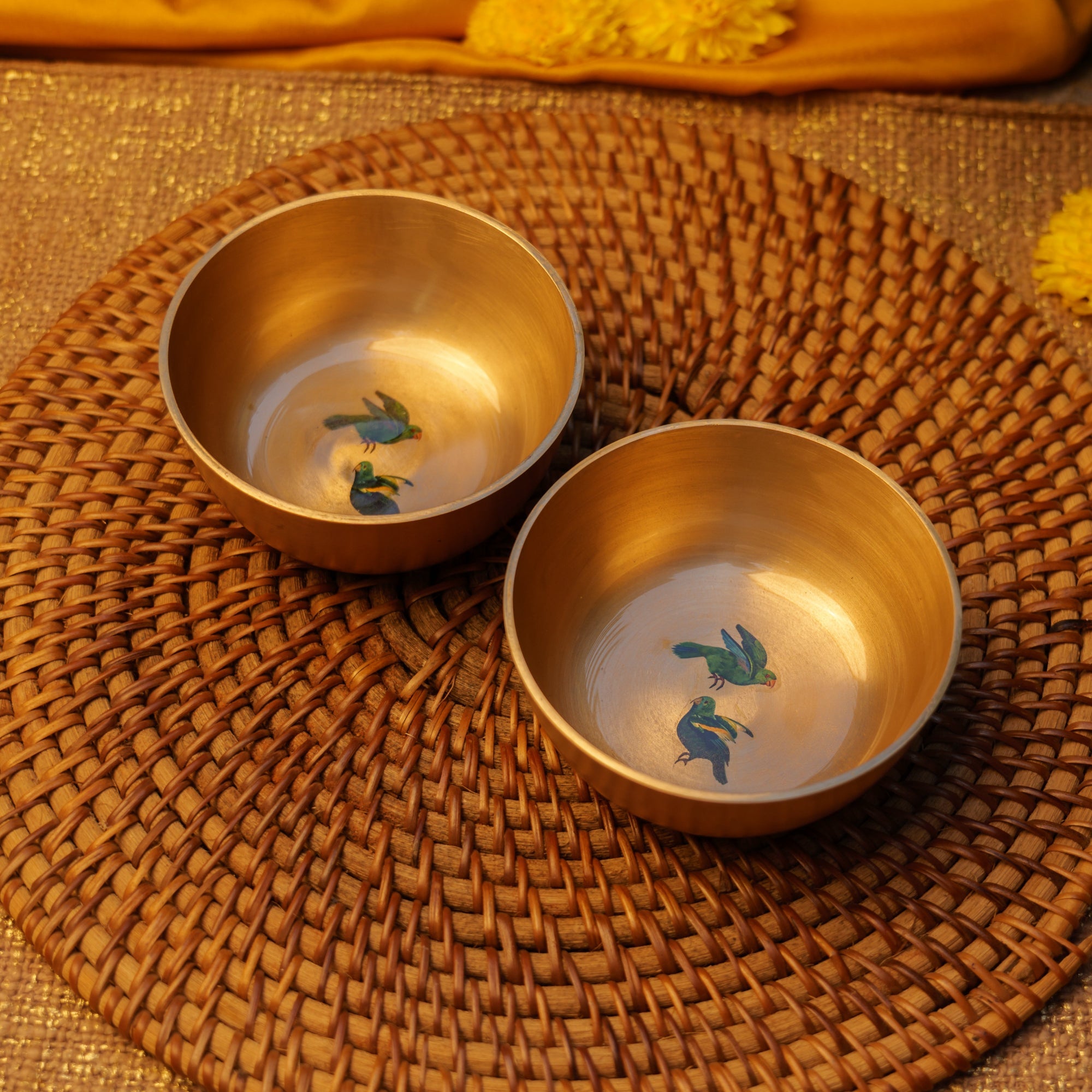 Pure 100% Lead Free Kansa Parrot Hand Painted Finish Serving Bowl Small 3.5 Inch - 170 ML