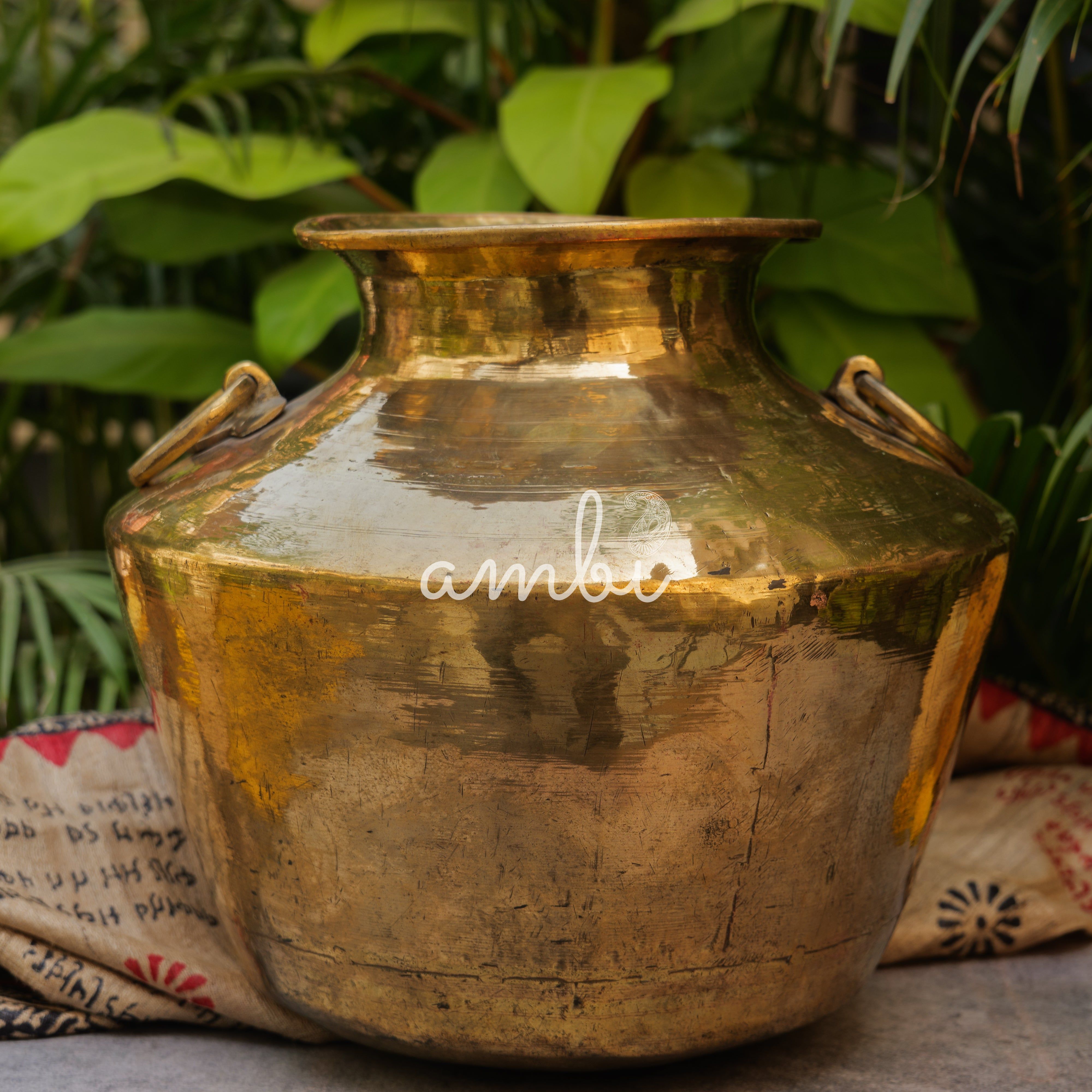 Brass Garden Water Pot (Mataka) / Planter / Vase - With Hooks - Large