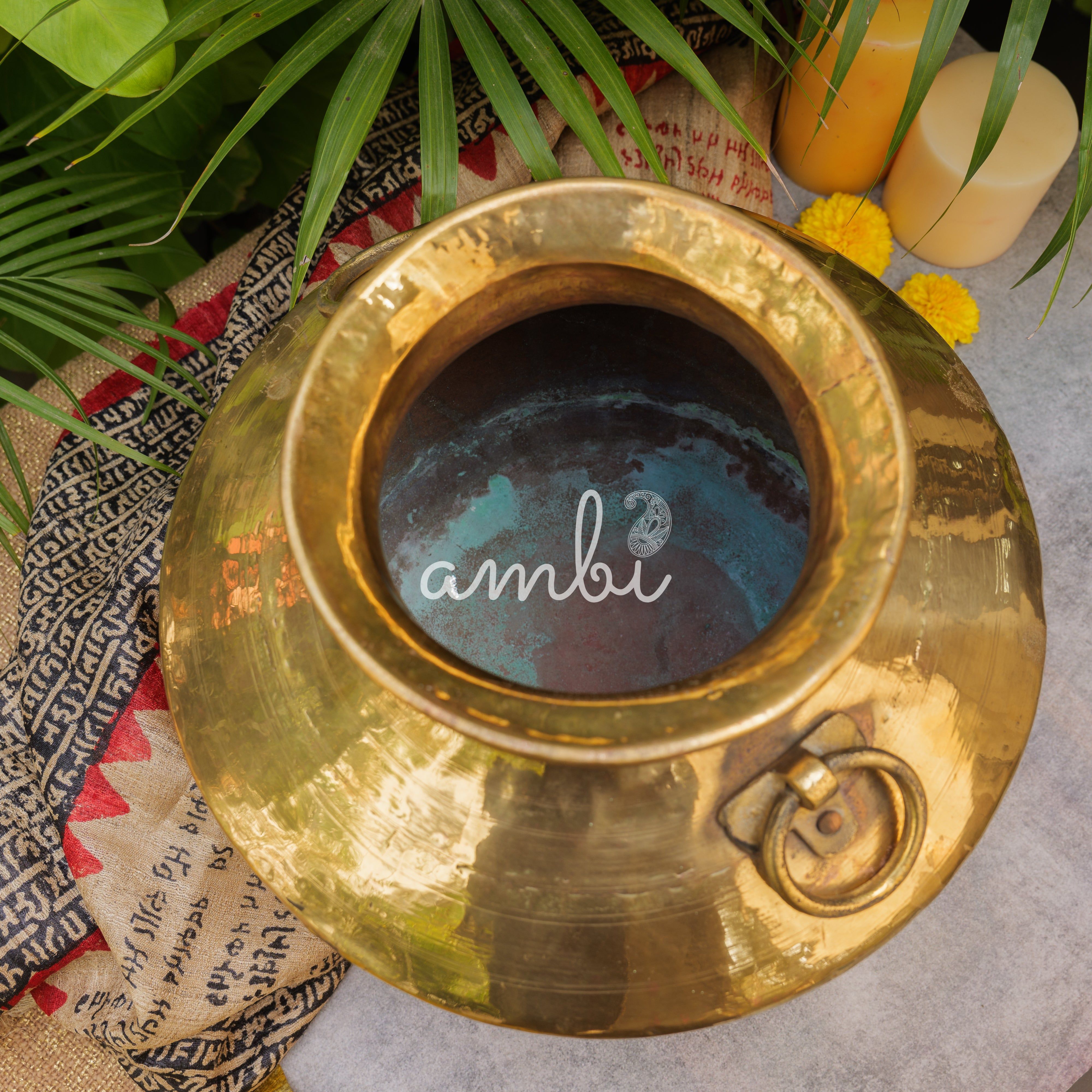 Brass Garden Water Pot (Mataka) / Planter / Vase - With Hooks - Large