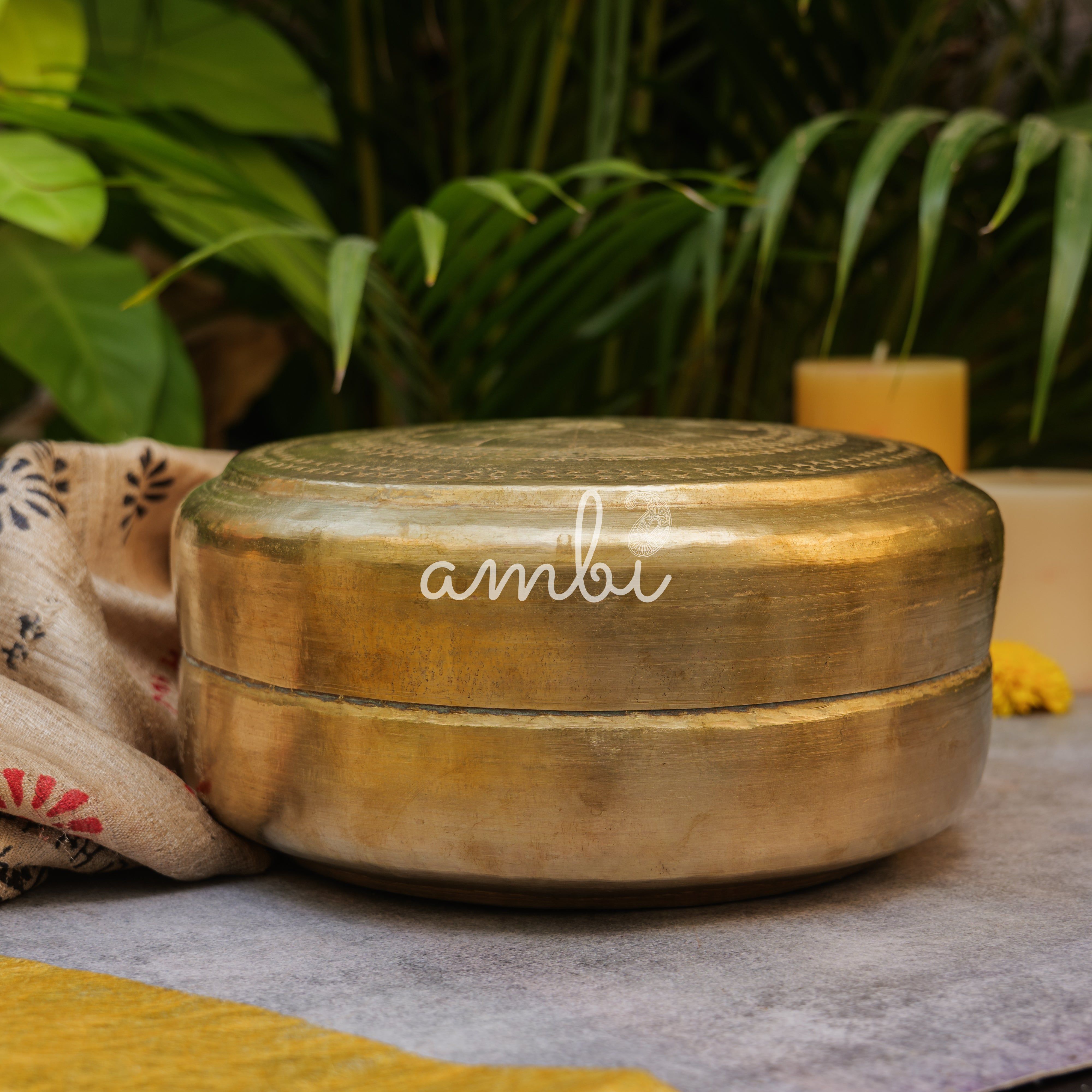 Heritage Vintage Brass Roti Box - Large - with Intricate Design - 7.5 Inches