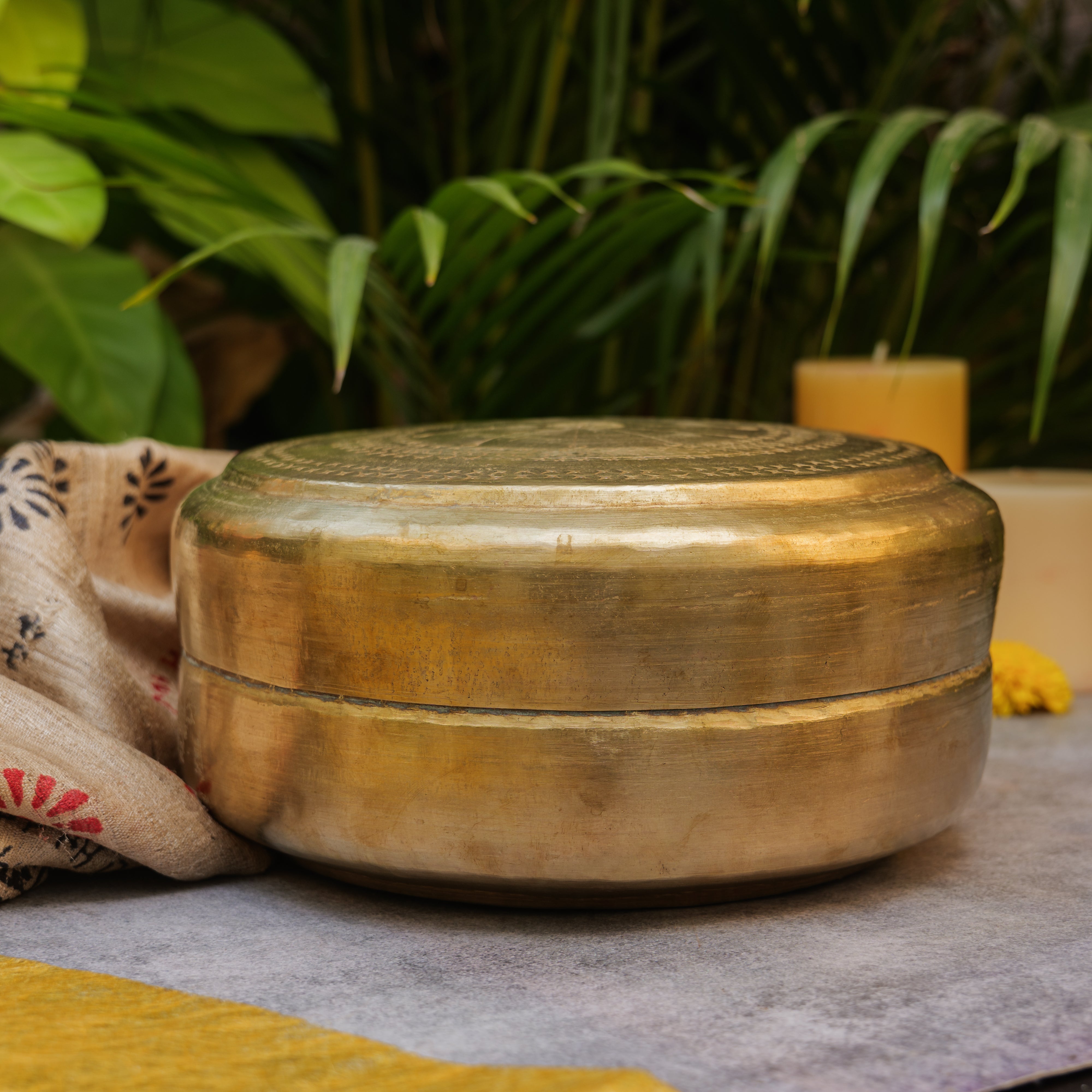 Heritage Vintage Brass Roti Box - Large - with Intricate Design - 7.5 Inches