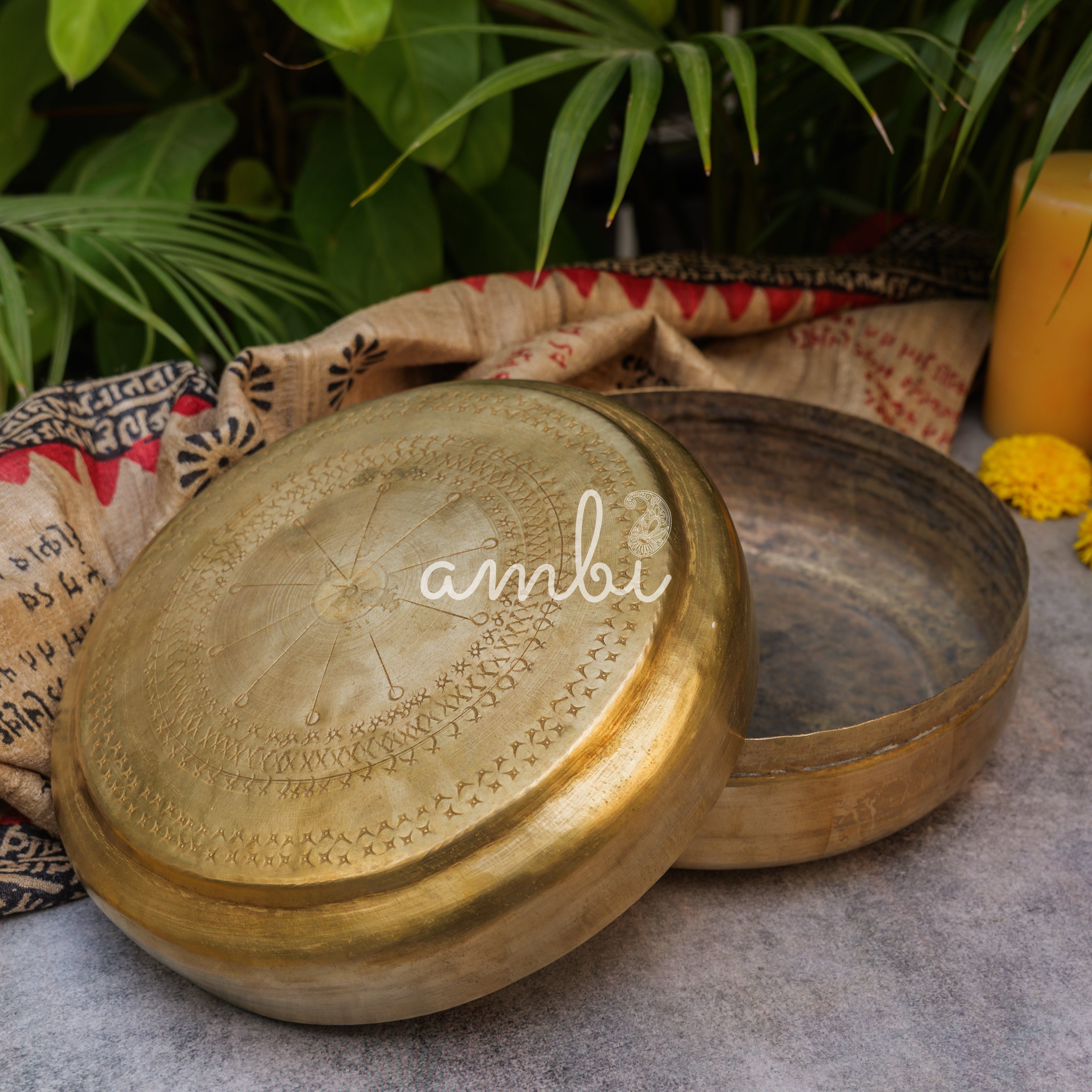 Heritage Vintage Brass Roti Box - Large - with Intricate Design - 7.5 Inches