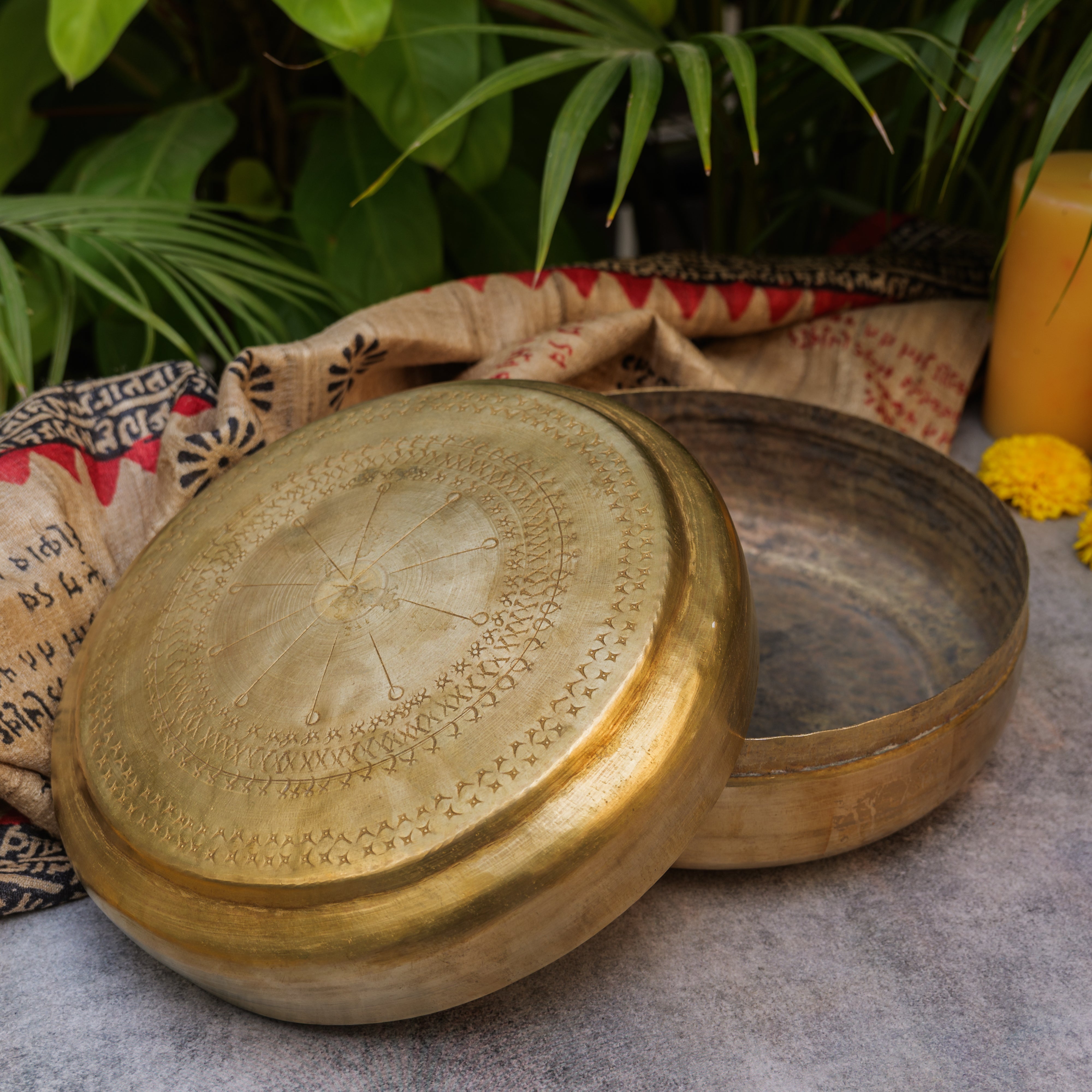 Heritage Vintage Brass Roti Box - Large - with Intricate Design - 7.5 Inches