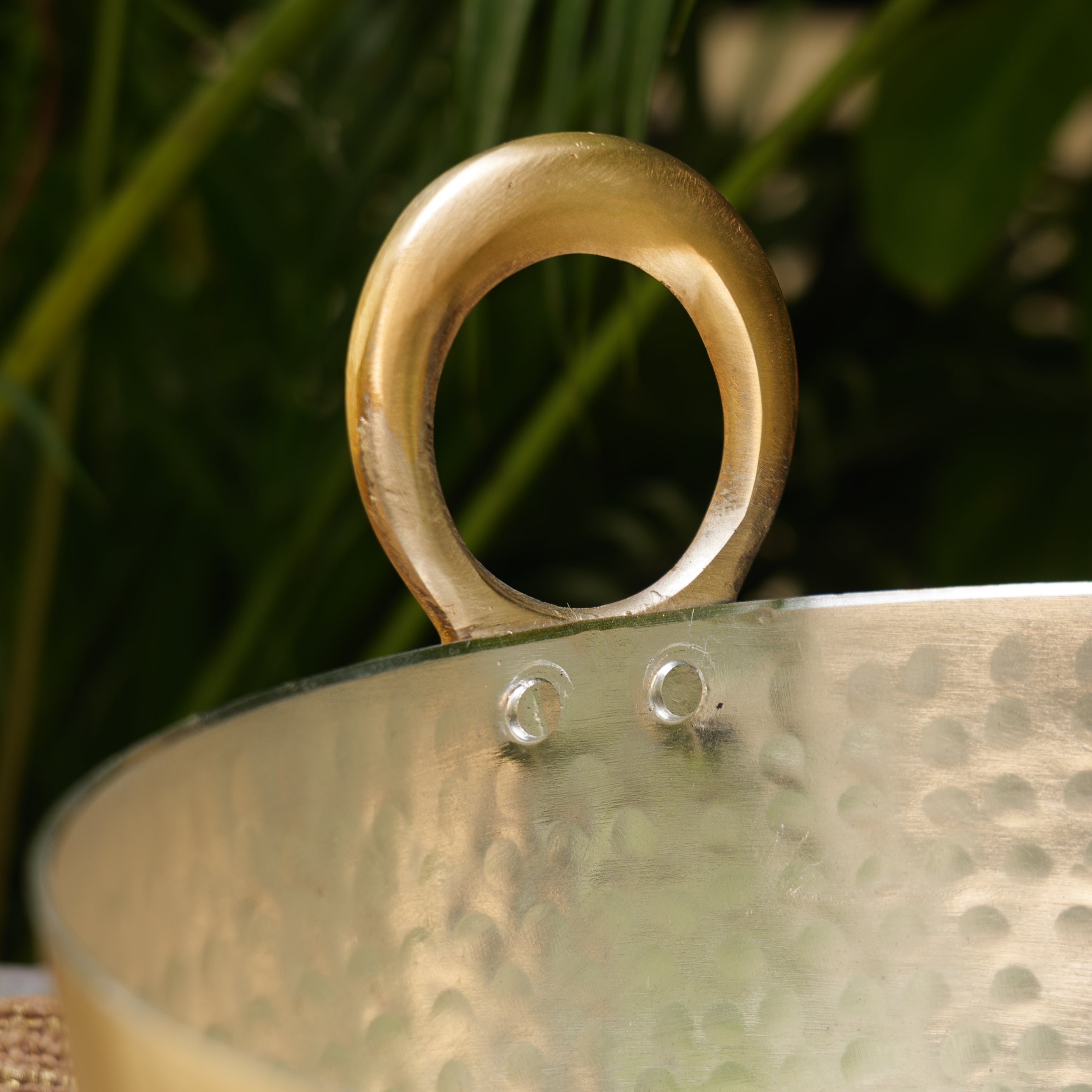 Pure Brass Traditional Hammered Kadhai — Flat Base with Kalai | 10 Inches Medium | Ambi