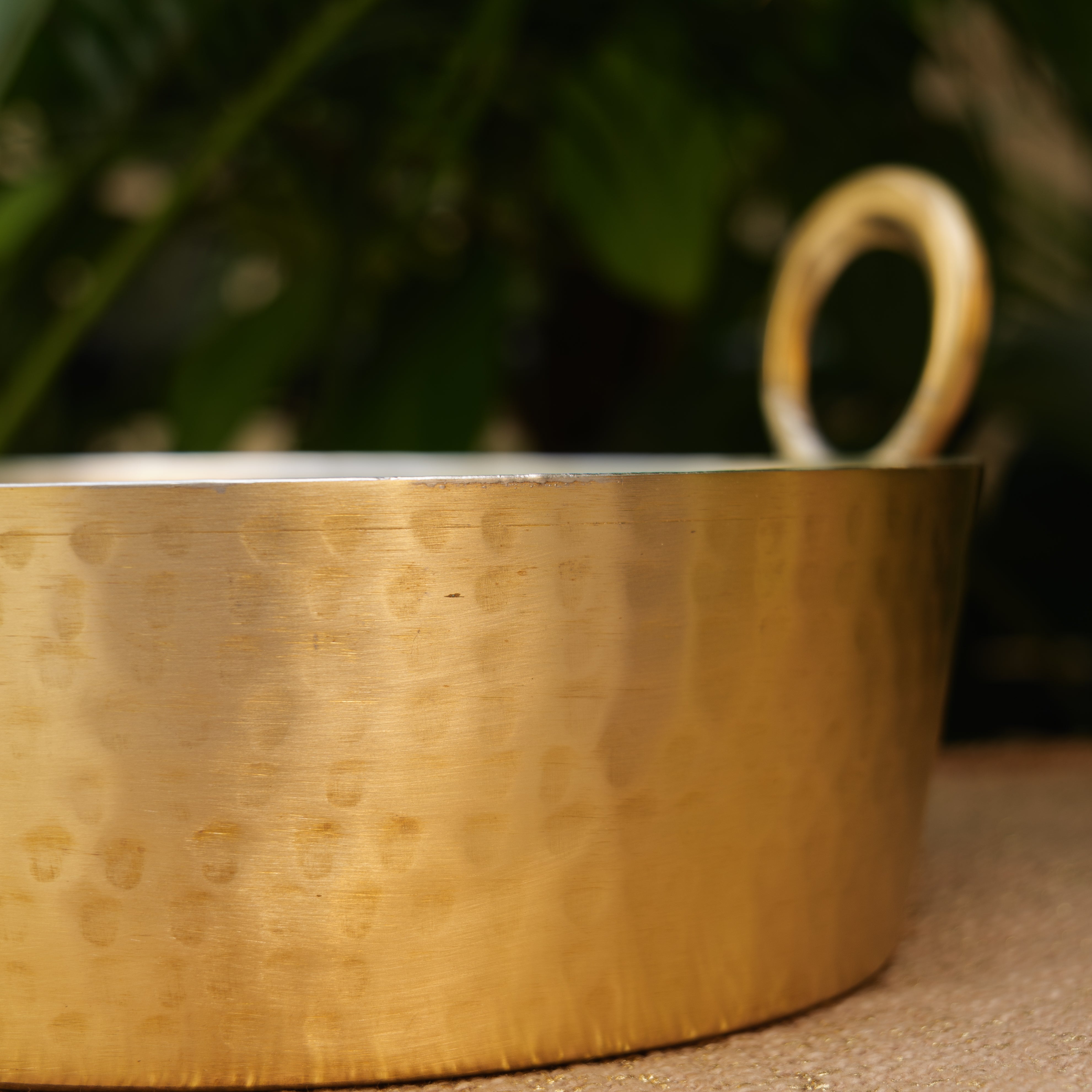 Pure Brass Traditional Hammered Kadhai — Flat Base with Kalai | 10 Inches Medium | Ambi