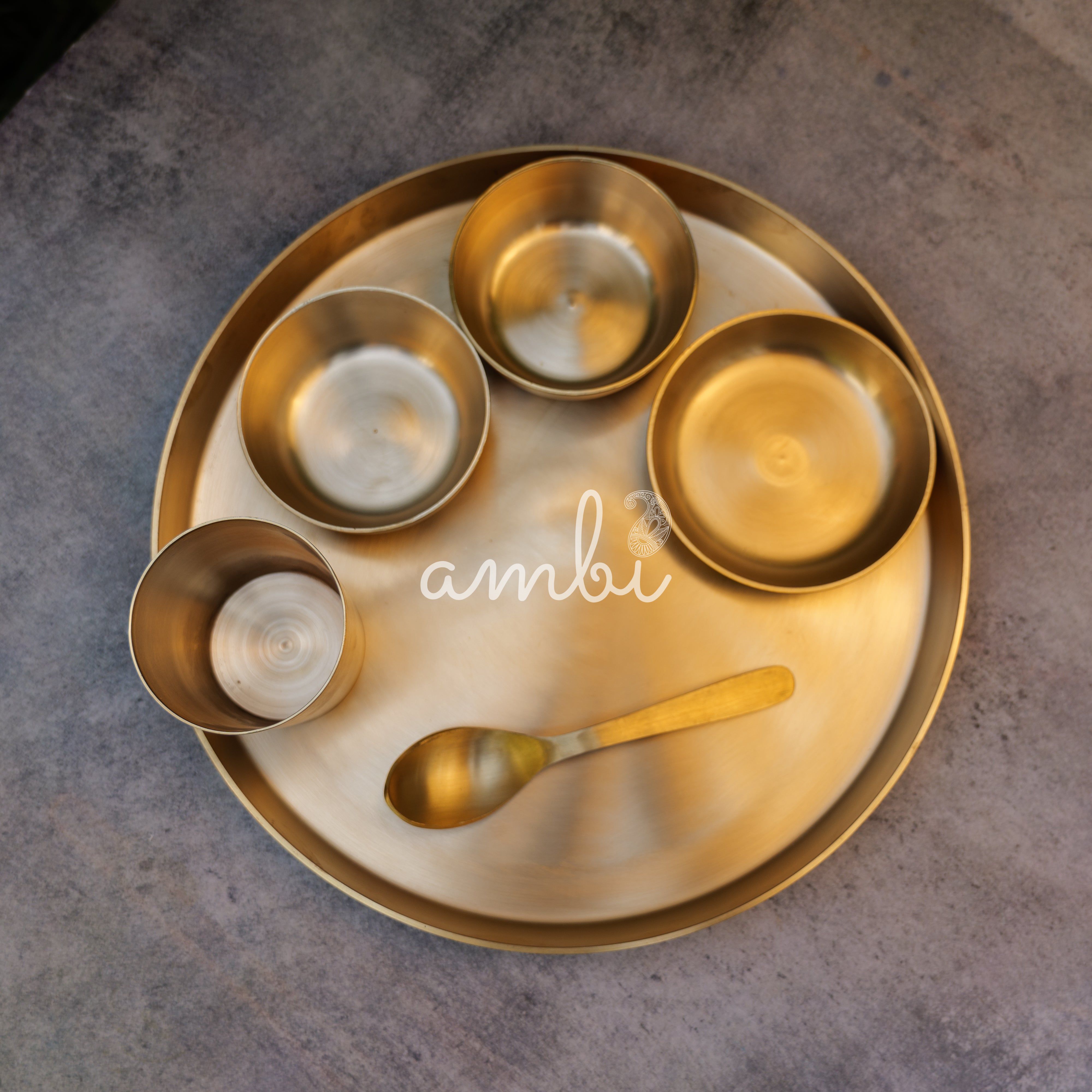 Ambi Pure Brass Thali Set of 6 Original Design - 1.7 kg