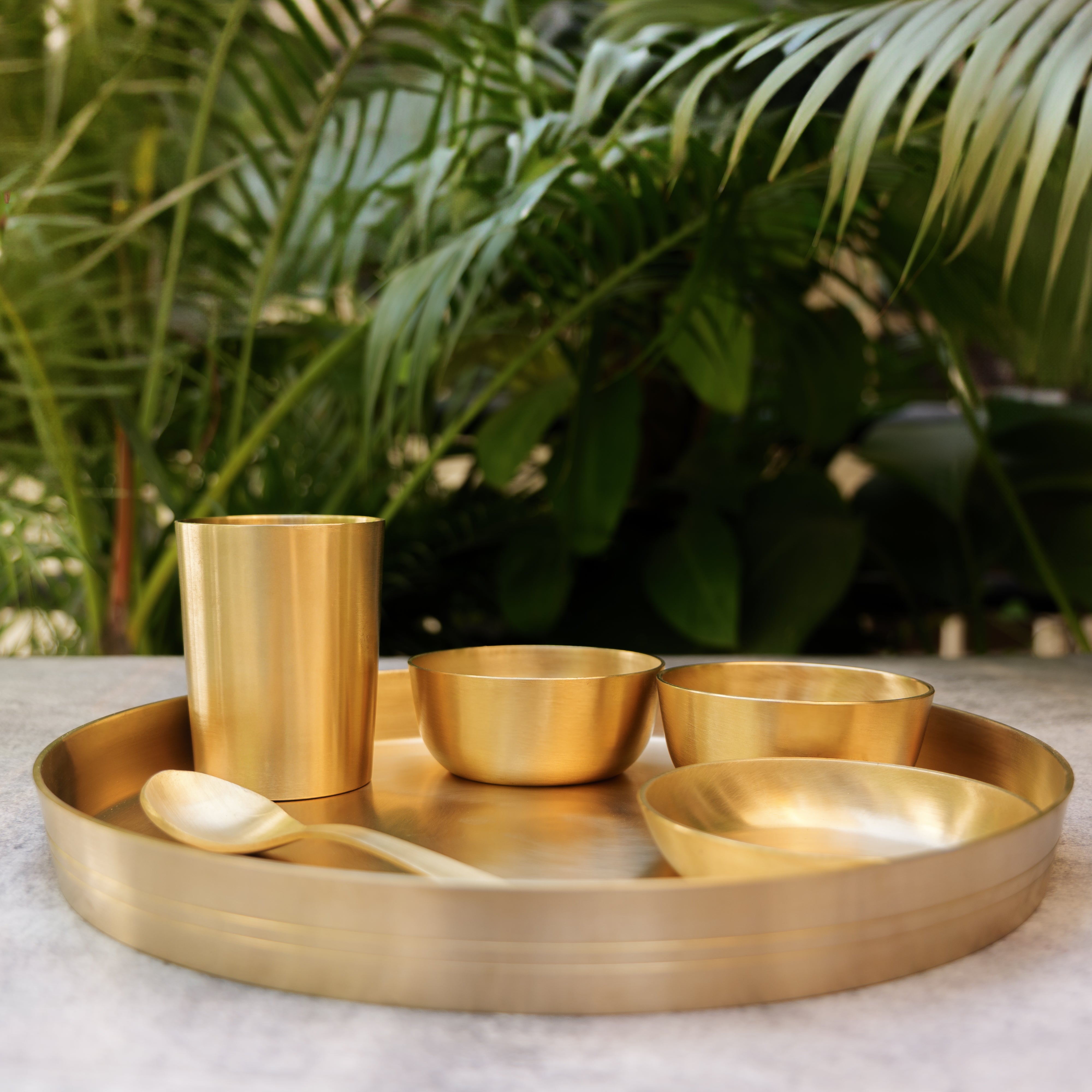 Ambi Pure Brass Thali Set of 6 Original Design - 1.7 kg