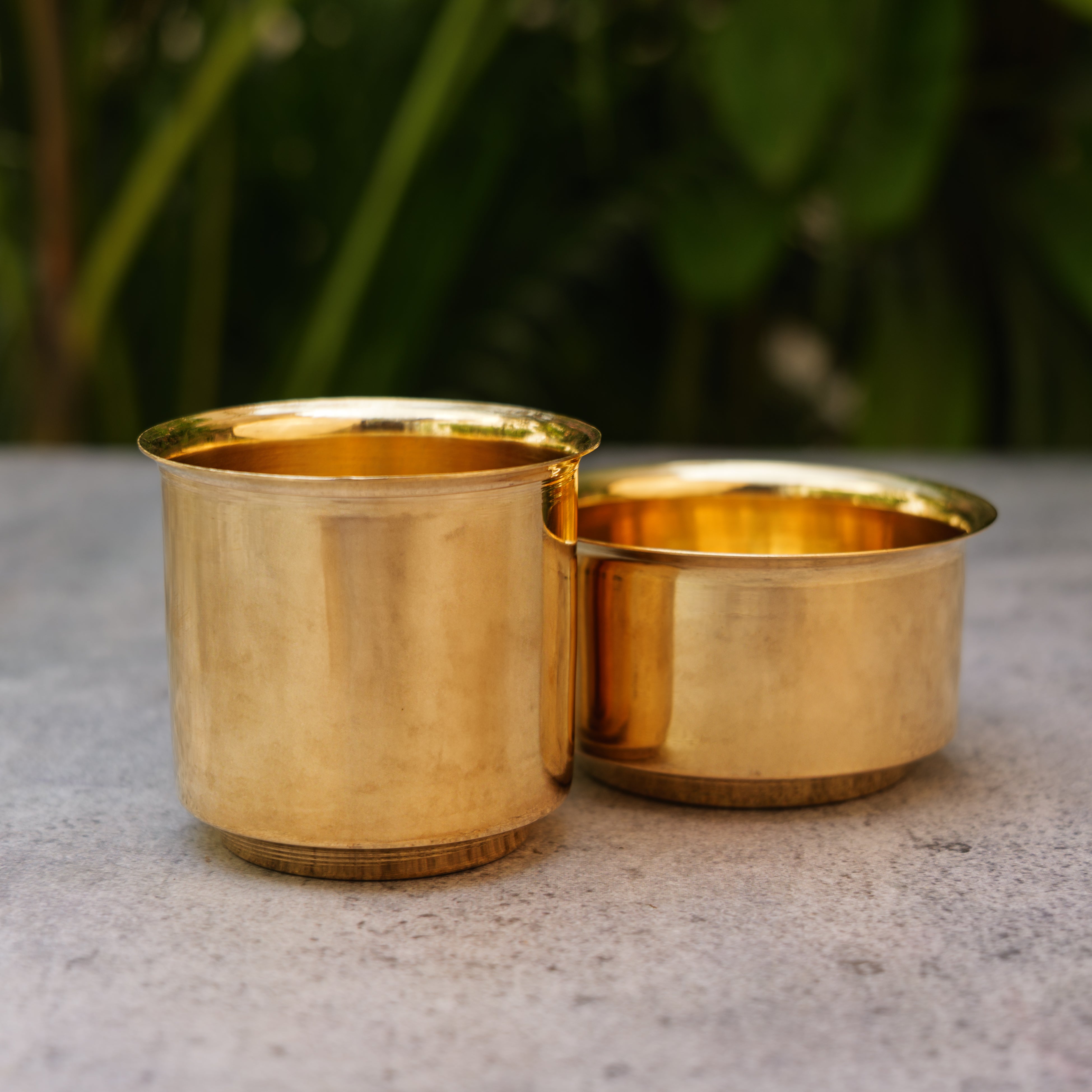 Pure Brass Filter Coffee Dabara Cup Set — Plain Gloss Finish | 120 ML