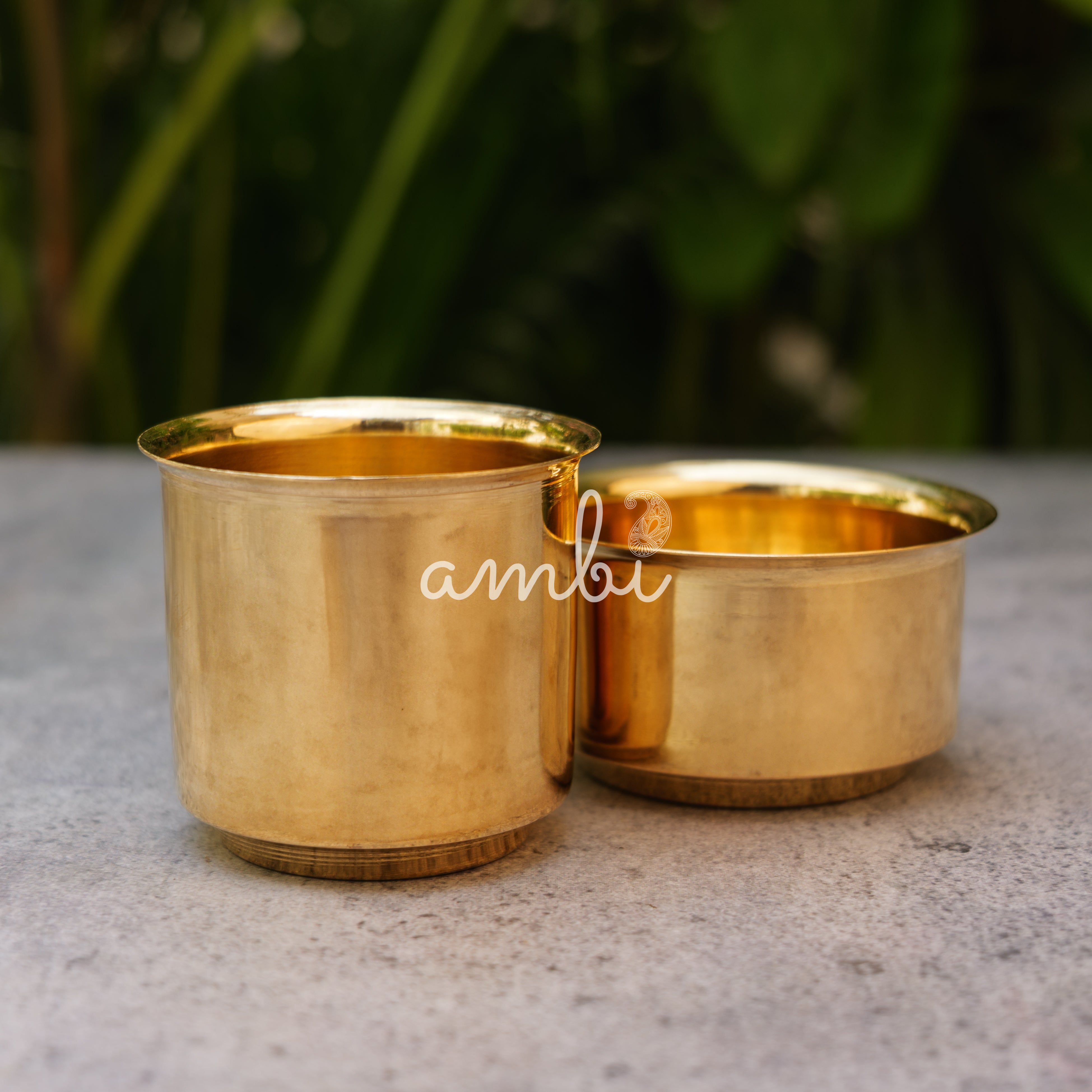 Brass Filter Coffee Dabara Cup Set Plain - Gloss Finish