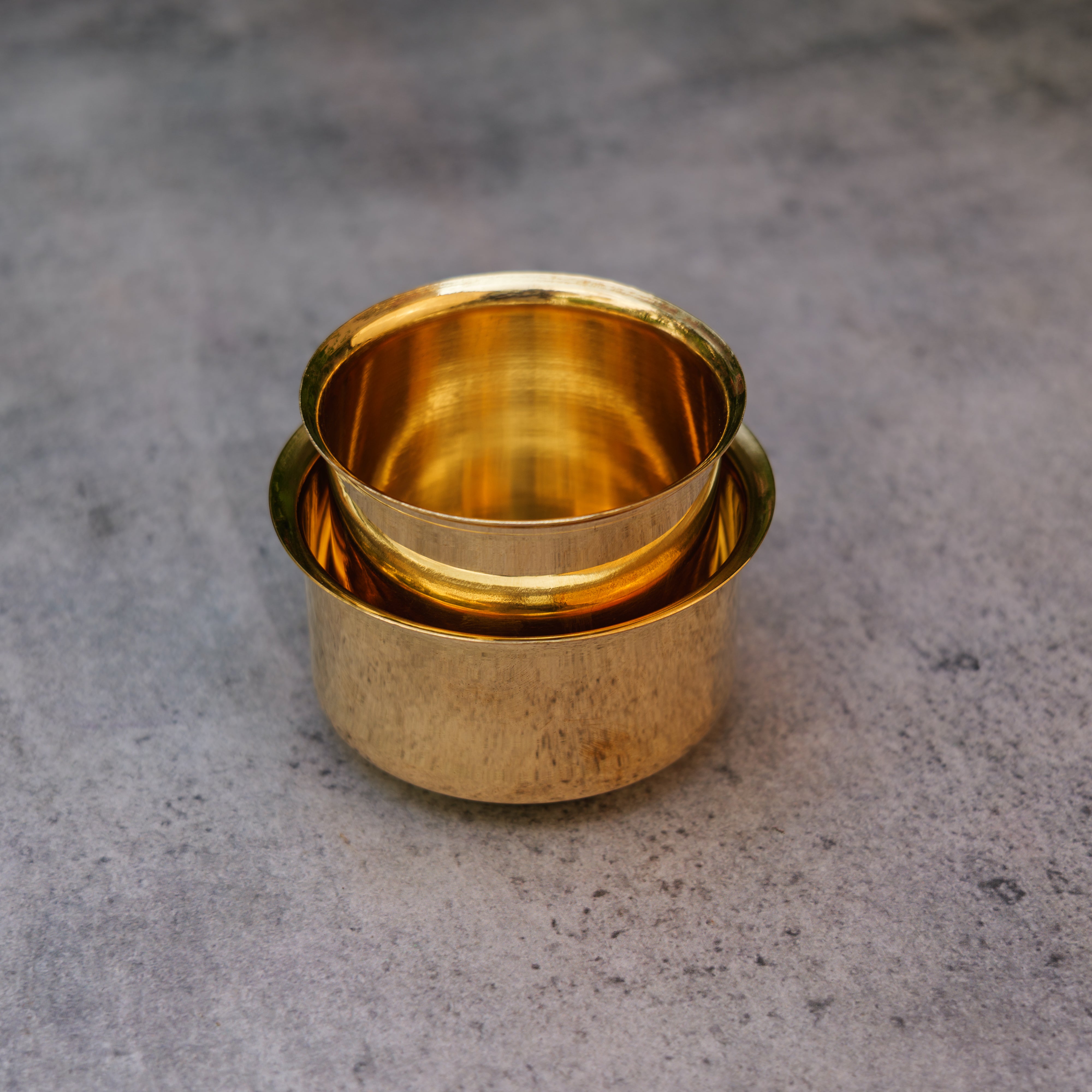 Pure Brass Filter Coffee Dabara Cup Set — Plain Gloss Finish | 120 ML