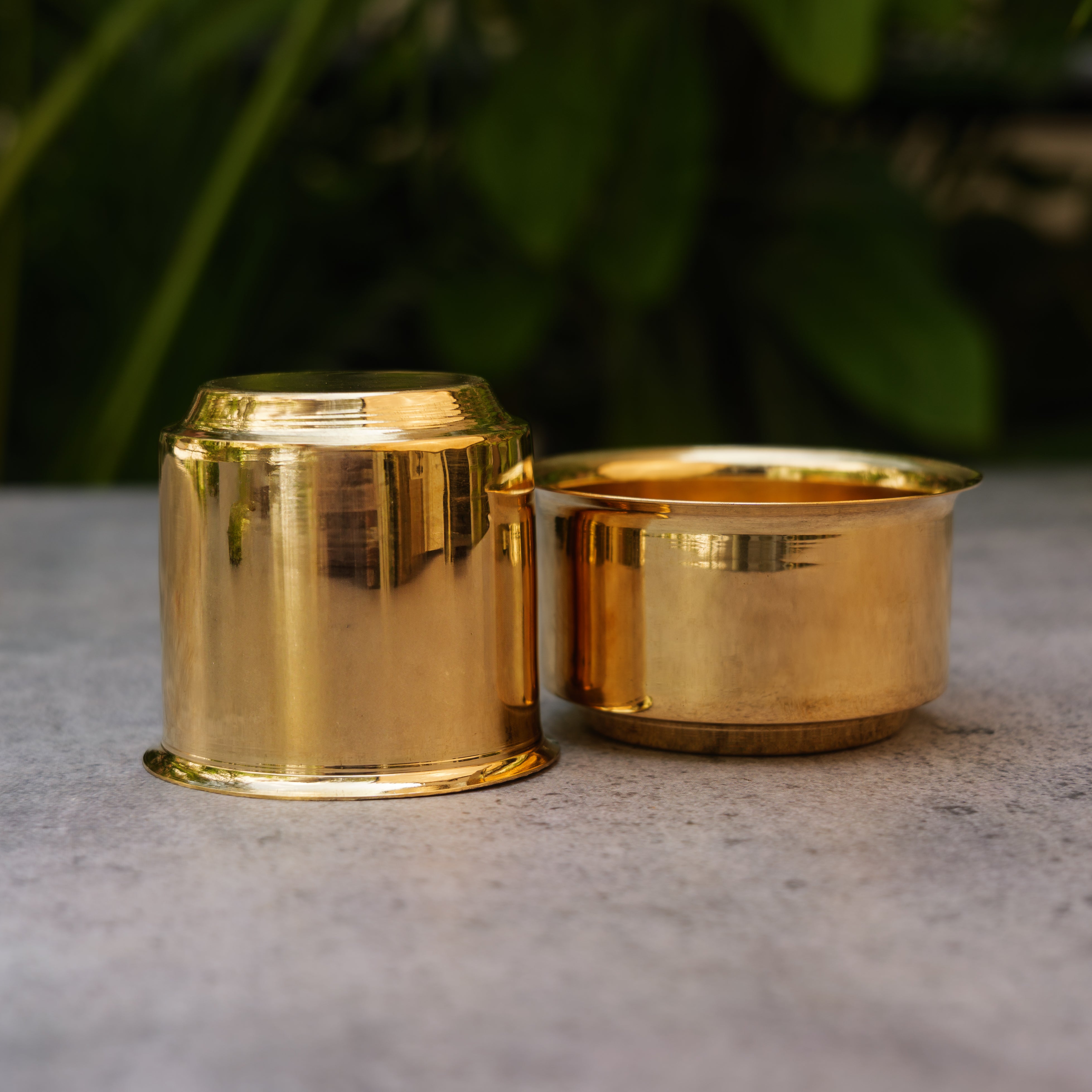 Pure Brass Filter Coffee Dabara Cup Set — Plain Gloss Finish | 120 ML