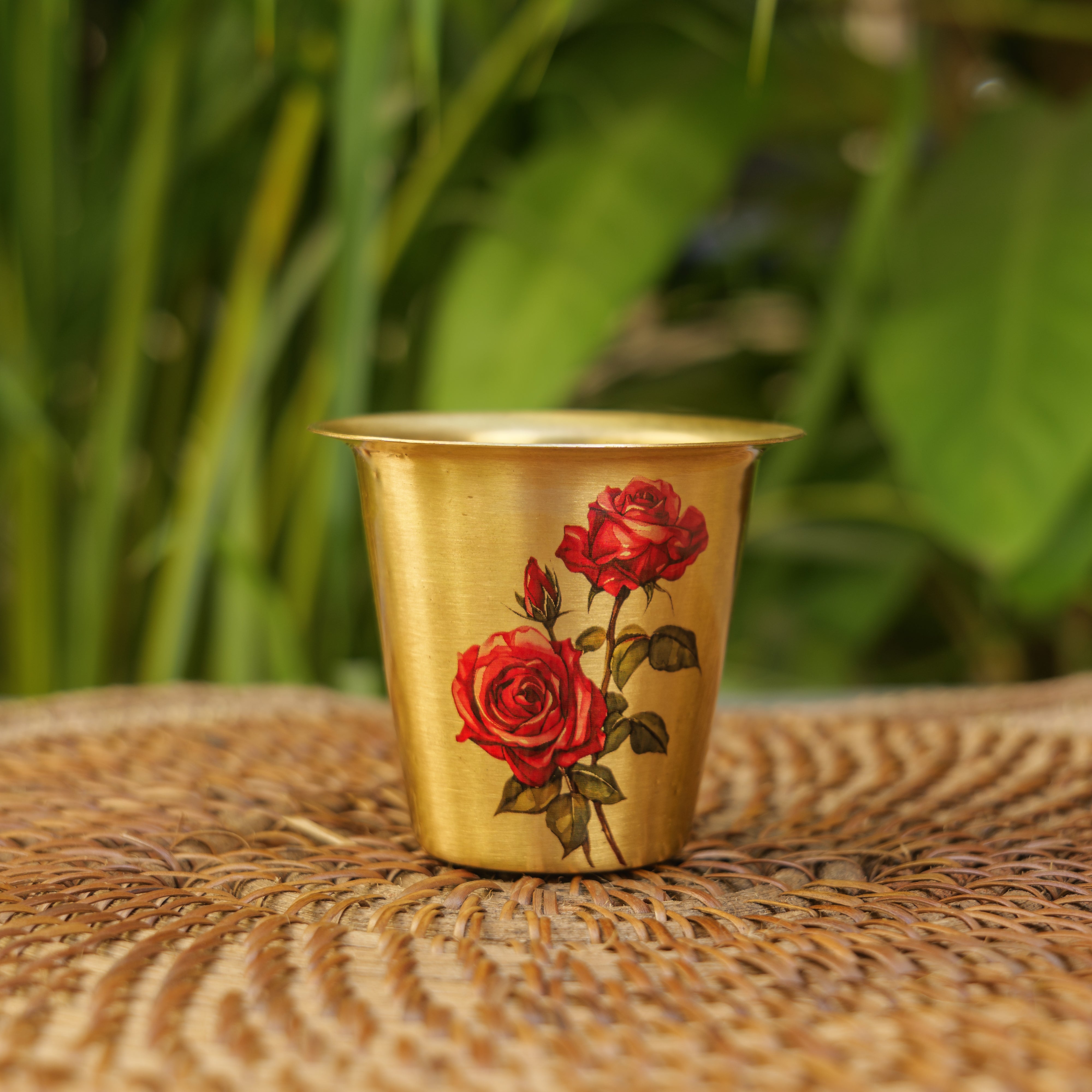 Pure Brass Floral Hand-Painted South Indian Coffee Dabara Set | 130 ML
