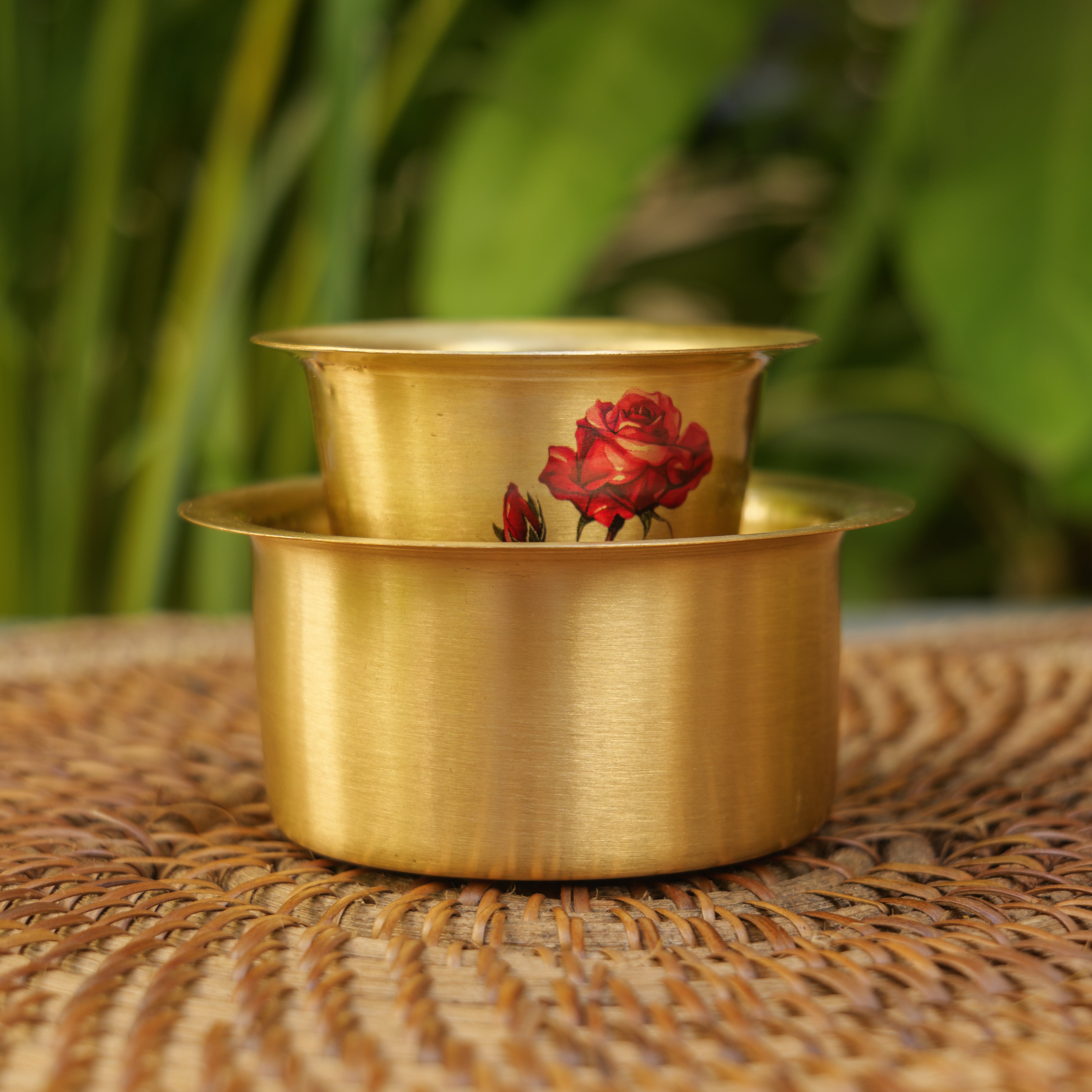 Pure Brass Floral Hand-Painted South Indian Coffee Dabara Set | 130 ML
