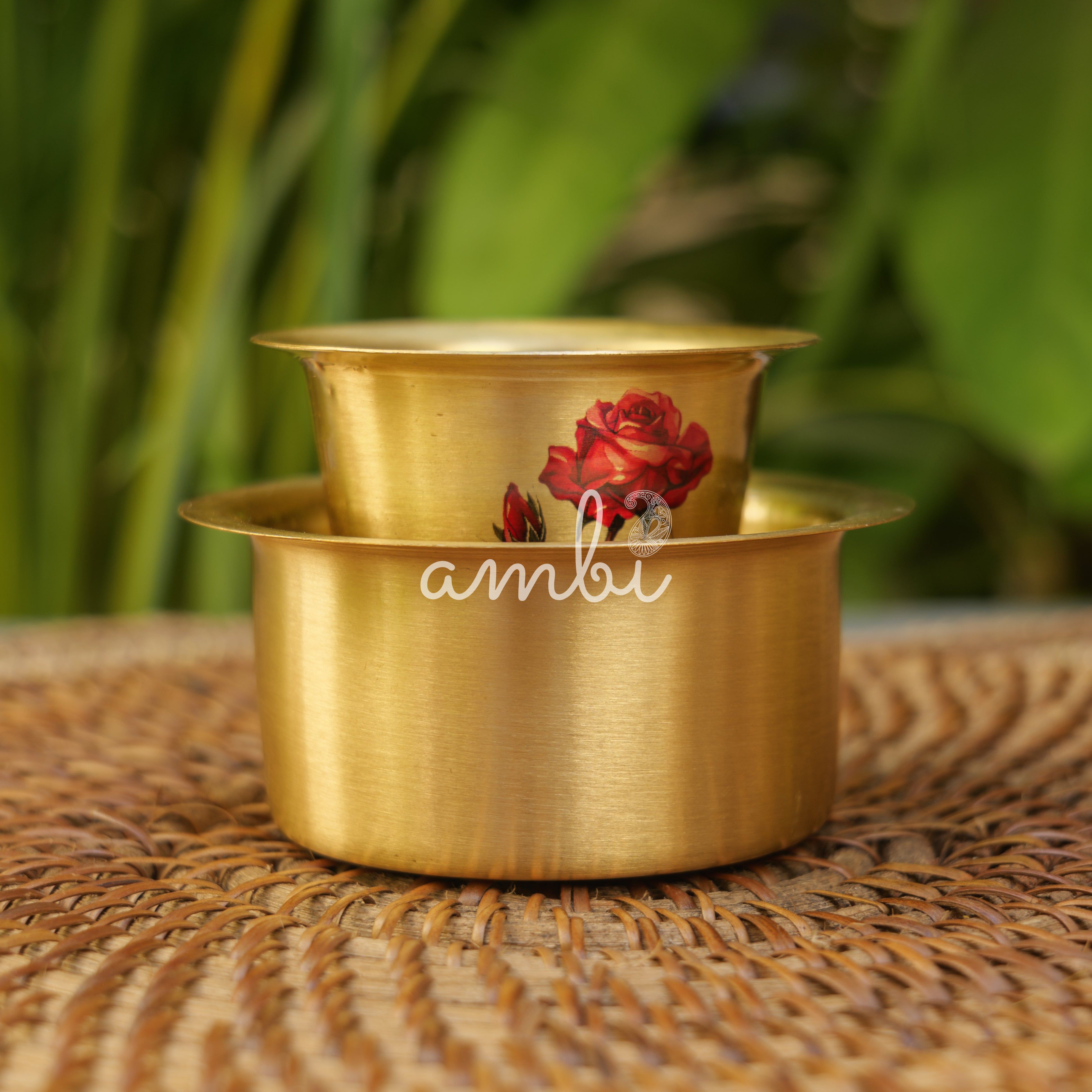 100% Pure Brass Floral Hand Painted Finish South Indian Coffee Dabara Set