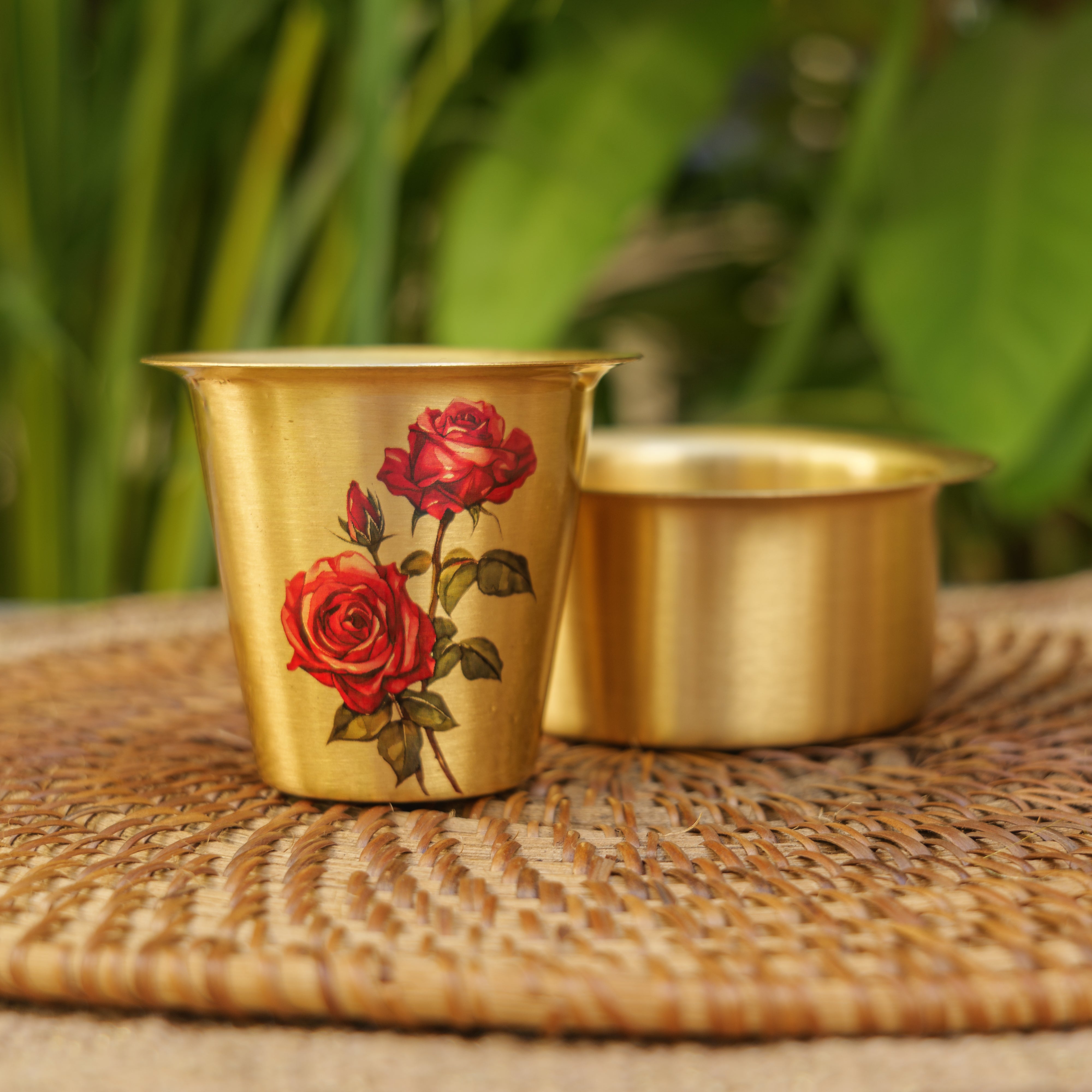 Pure Brass Floral Hand-Painted South Indian Coffee Dabara Set | 130 ML
