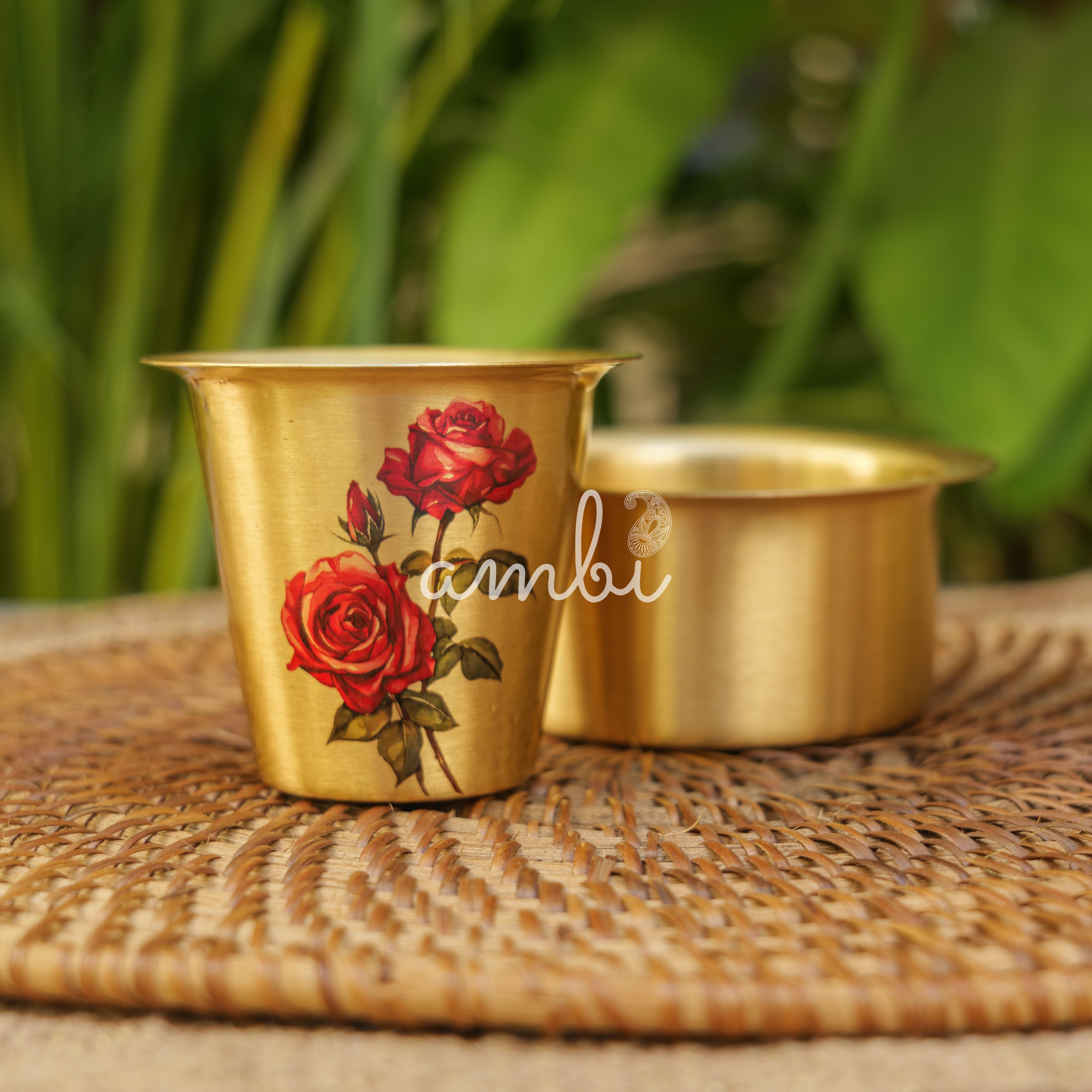 100% Pure Brass Floral Hand Painted Finish South Indian Coffee Dabara Set