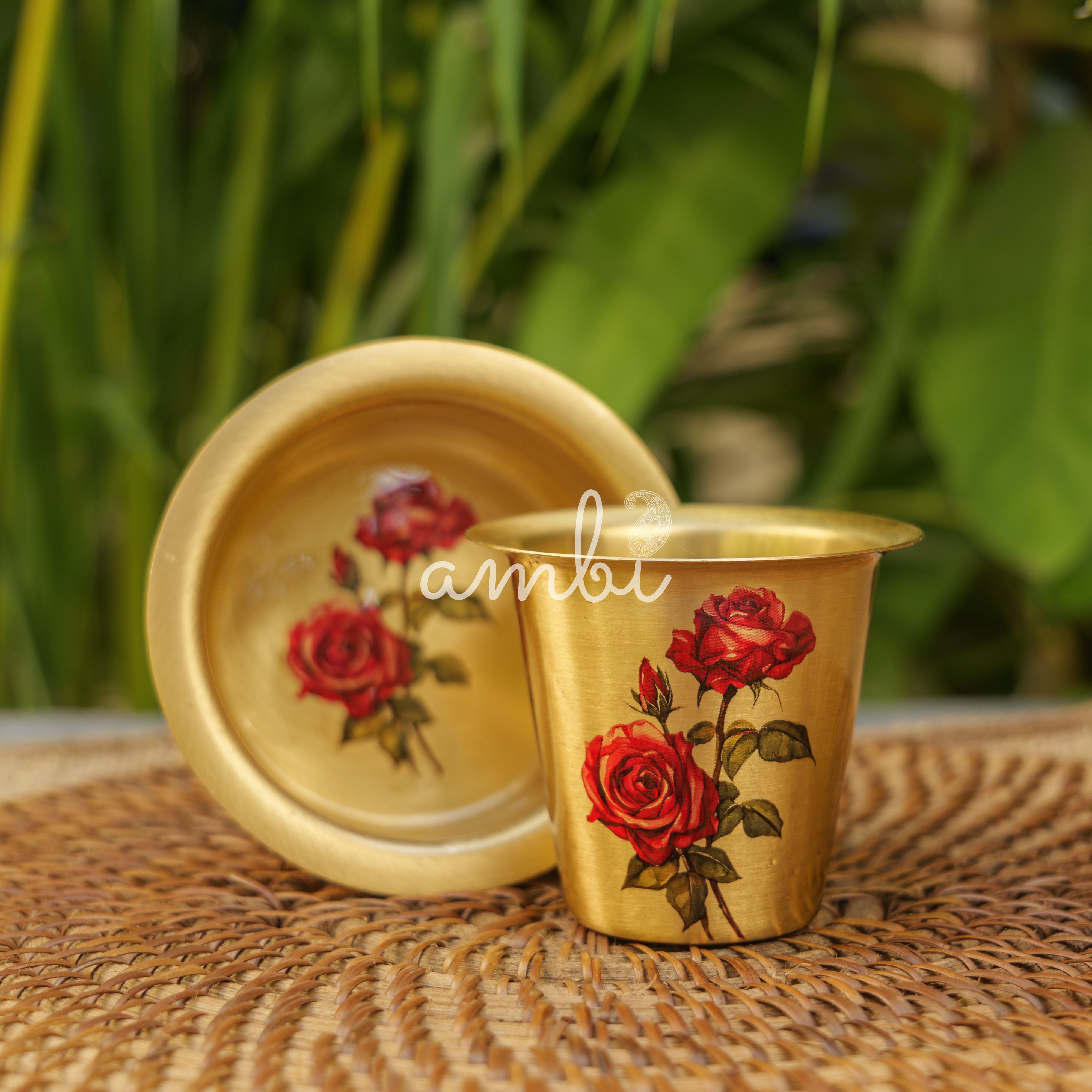 100% Pure Brass Floral Hand Painted Finish South Indian Coffee Dabara Set