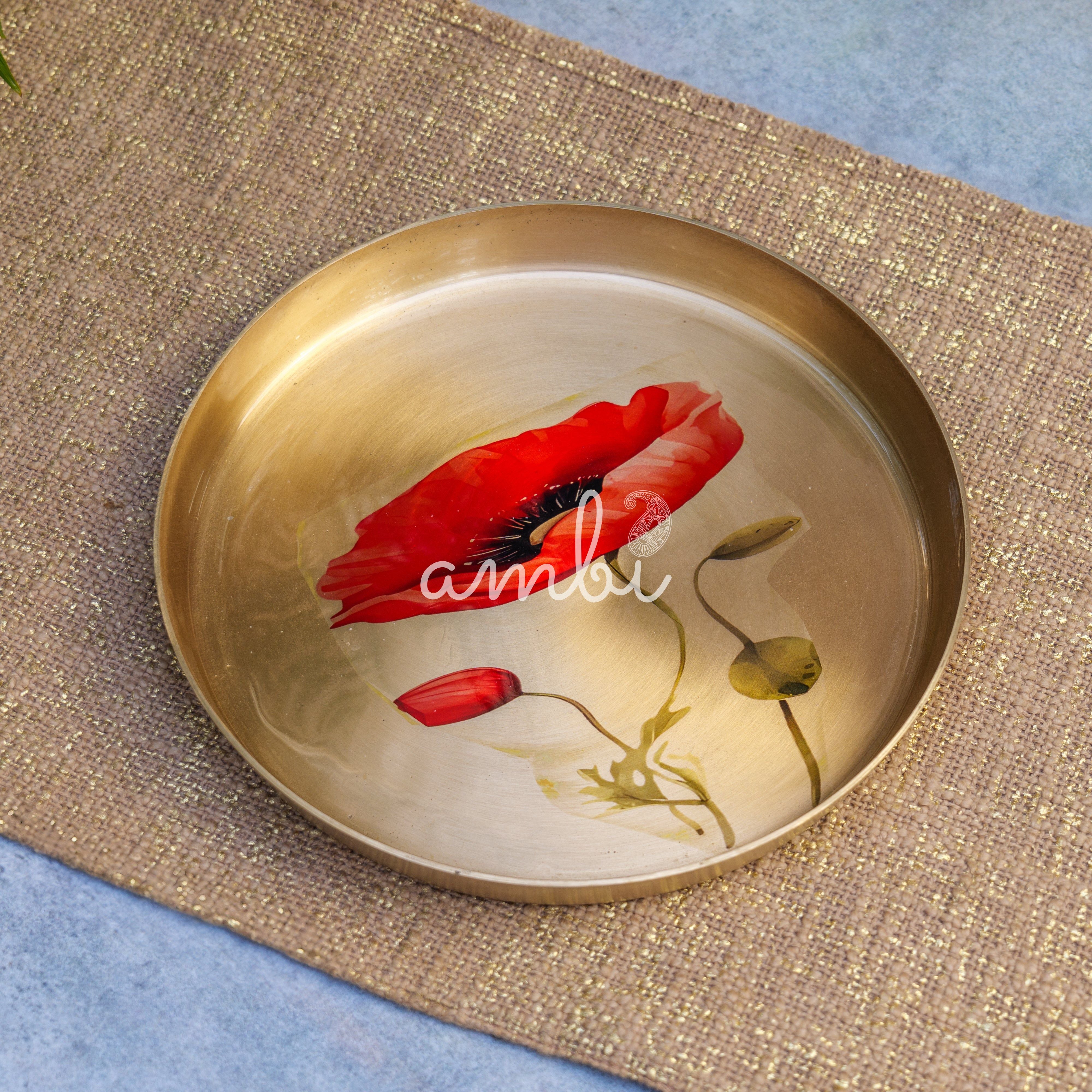 Ambi Lead Free 100% Pure Kansa Floral Hand Painted Finish Plate - a classic design piece